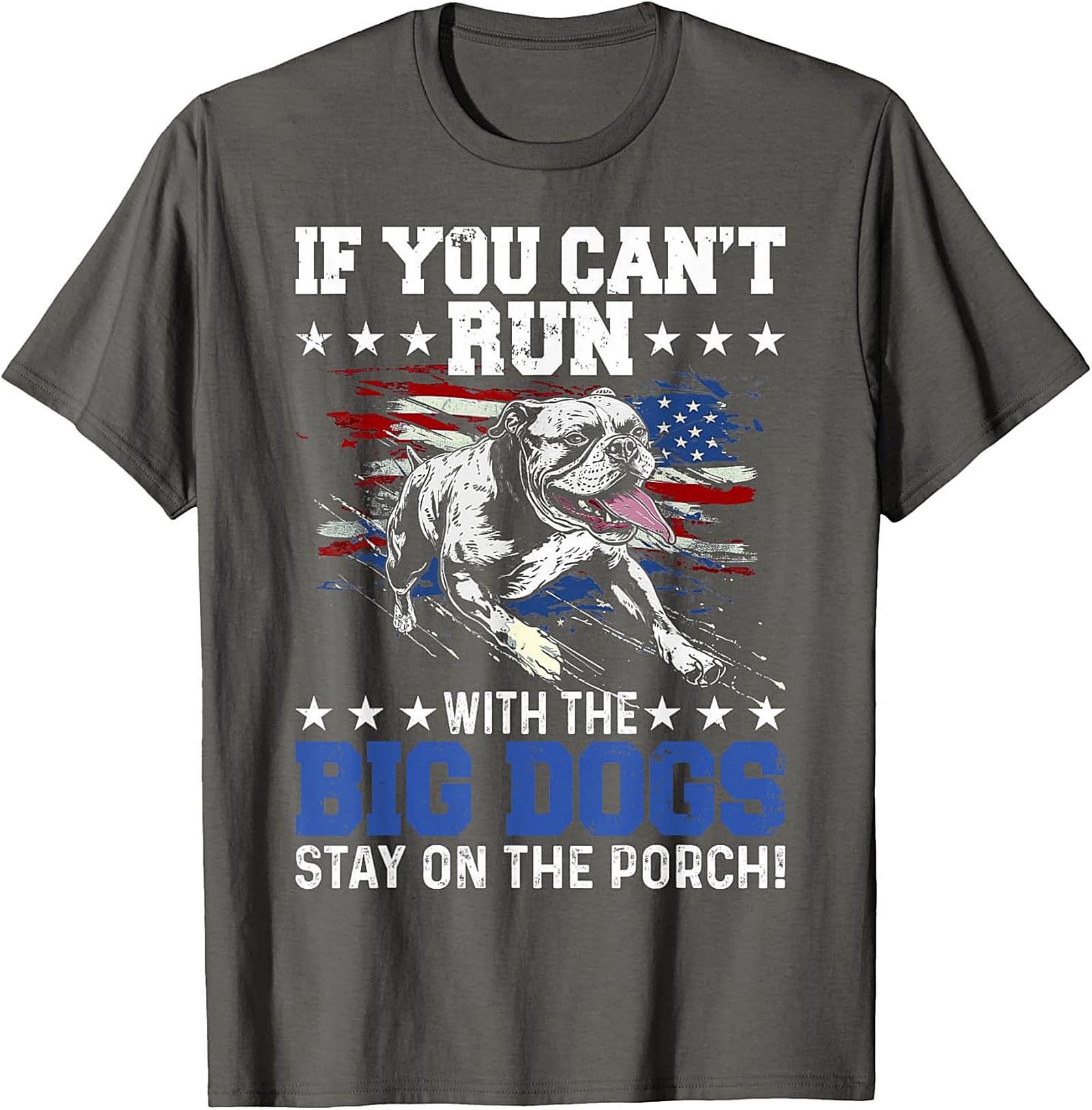 Run With The Big Dogs T-Shirt - Patriotic Bulldog Funny Graphic Tee