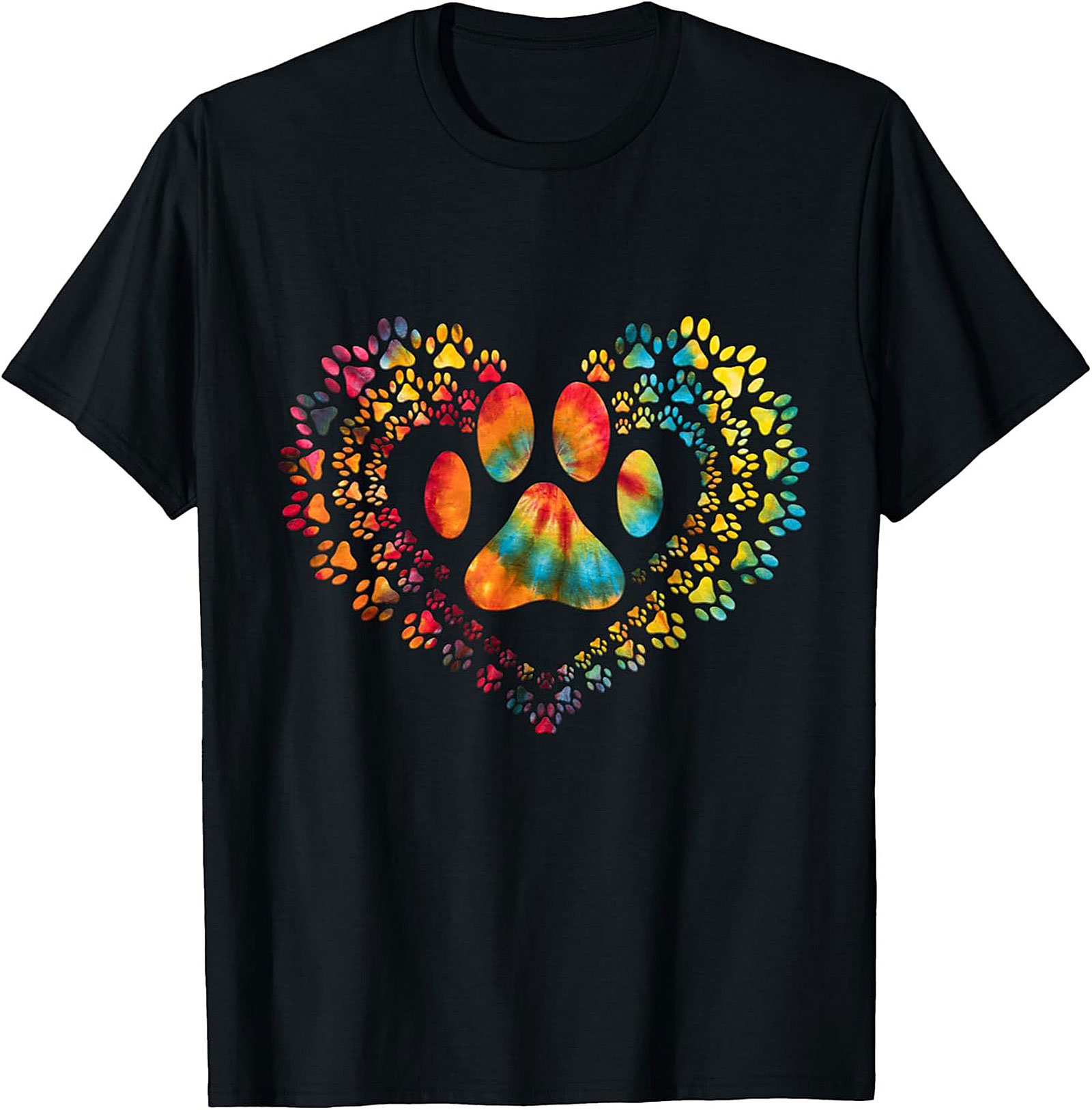 Tie Dye Paw Print Heart T-shirt | Colorful Pet Lover Graphic Tee