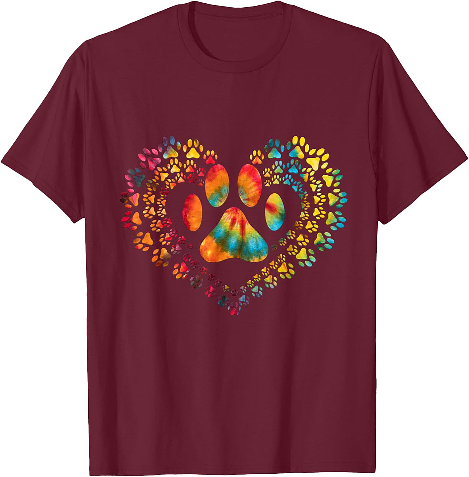 Tie Dye Paw Print Heart T-shirt | Colorful Pet Lover Graphic Tee