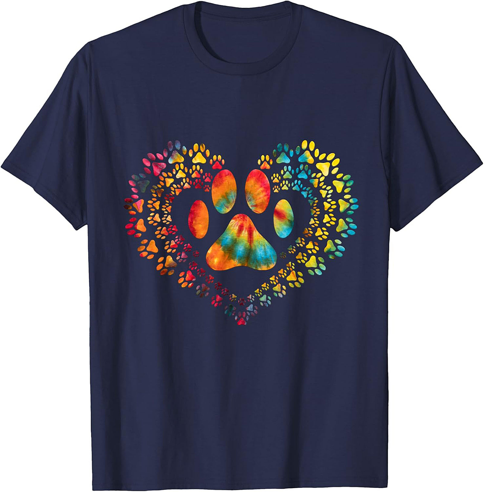 Tie Dye Paw Print Heart T-shirt | Colorful Pet Lover Graphic Tee