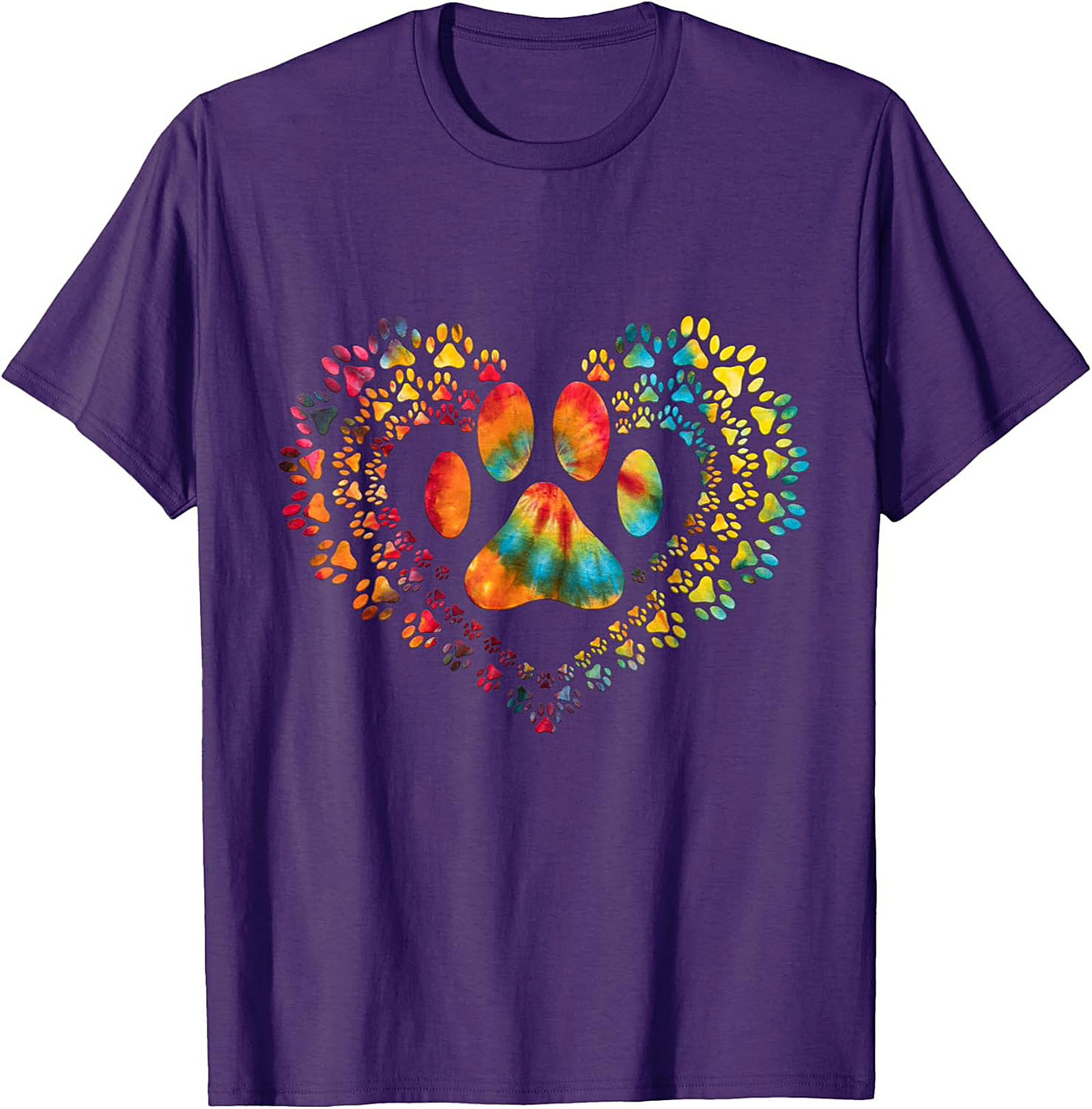 Tie Dye Paw Print Heart T-shirt | Colorful Pet Lover Graphic Tee