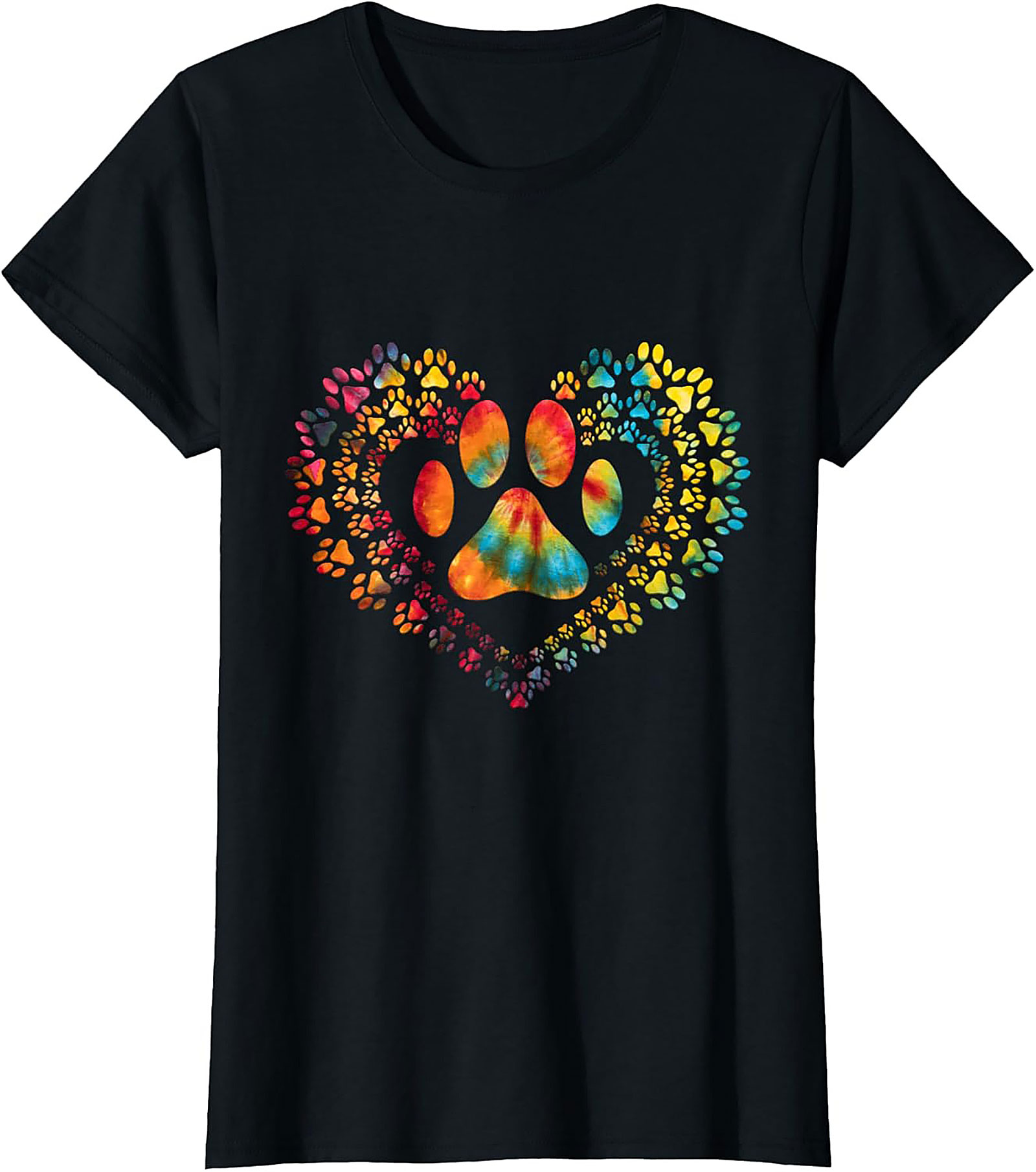 Tie Dye Paw Print Heart T-shirt | Colorful Pet Lover Graphic Tee