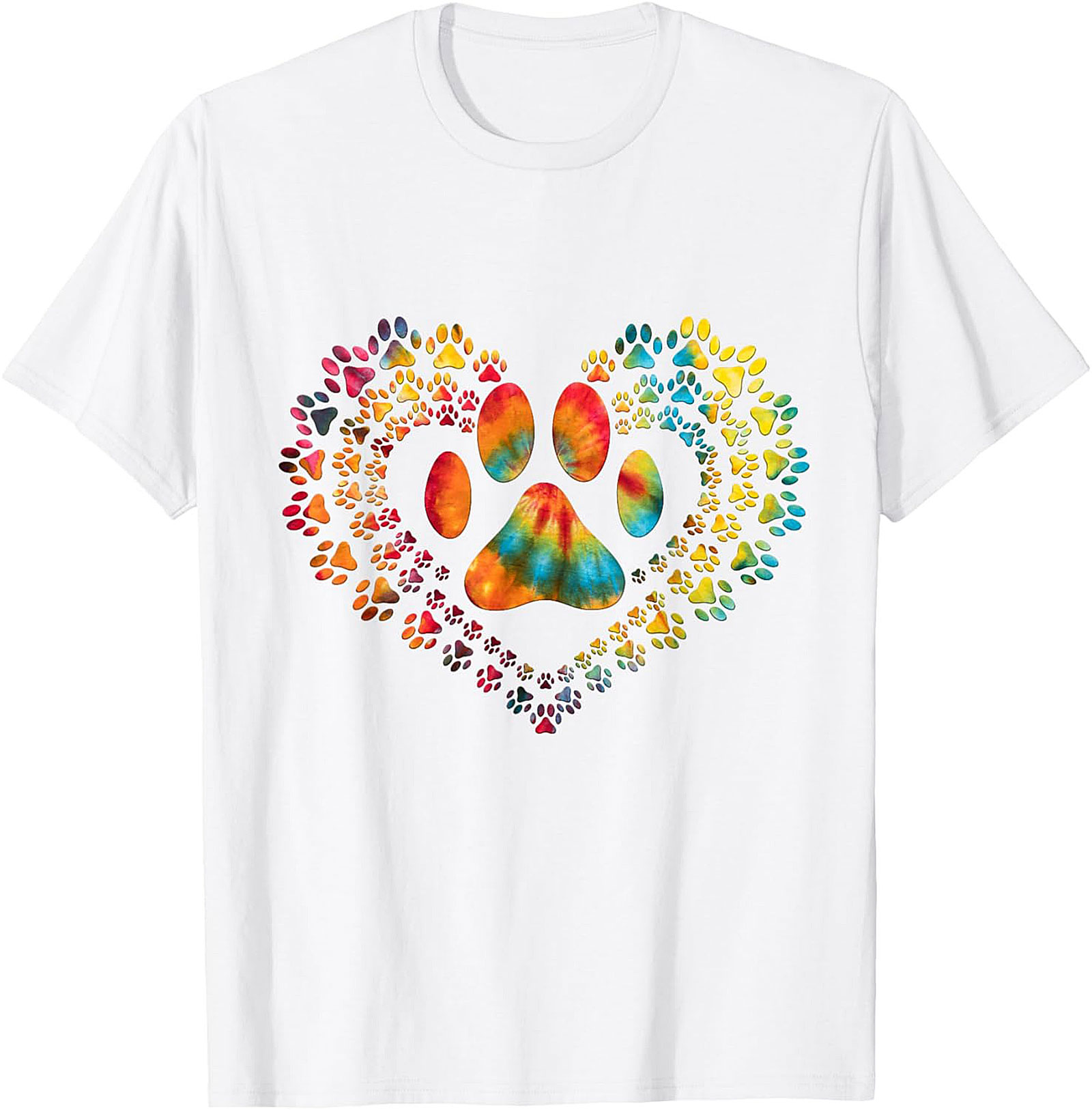 Tie Dye Paw Print Heart T-shirt | Colorful Pet Lover Graphic Tee
