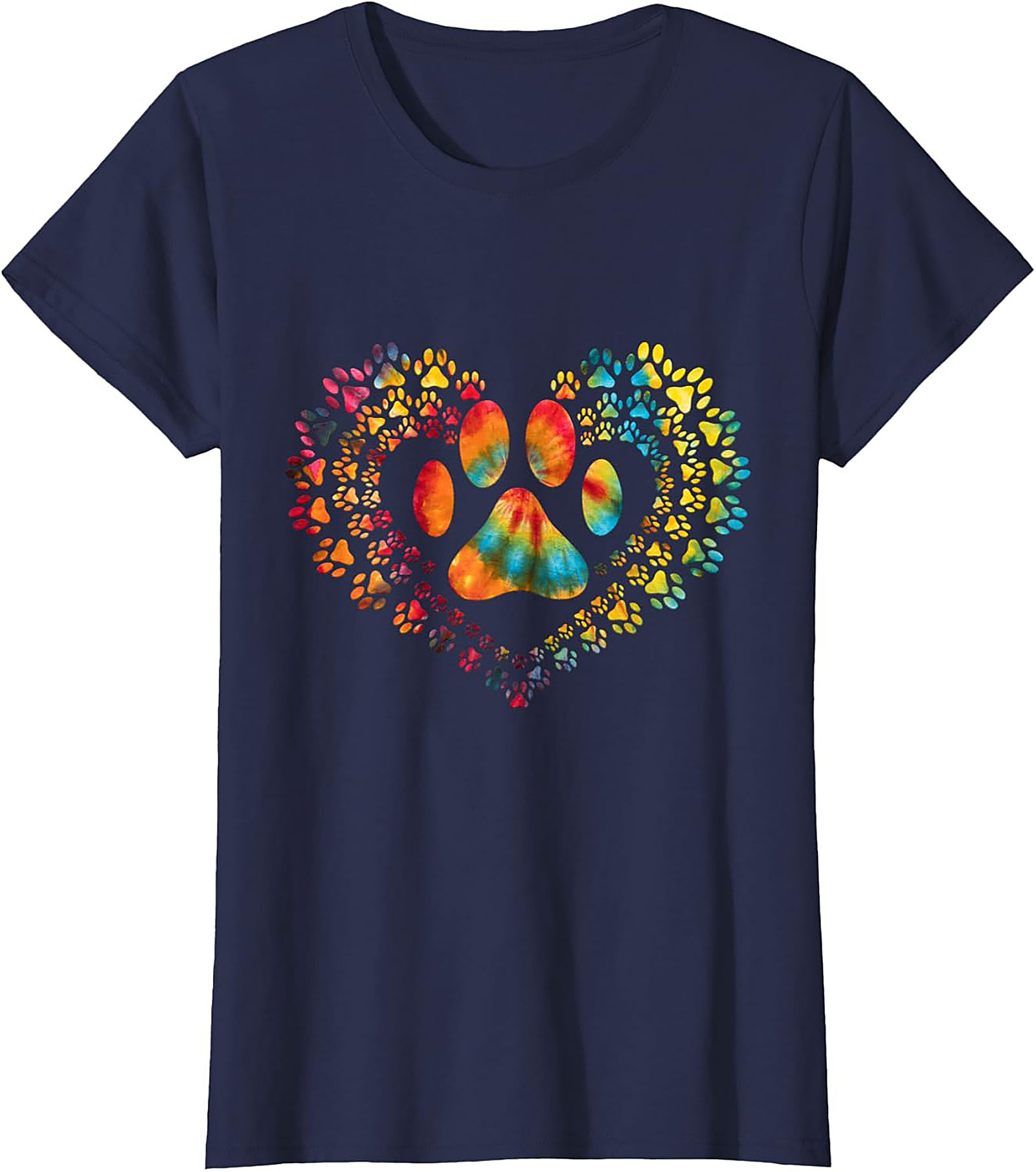 Tie Dye Paw Print Heart T-shirt | Colorful Pet Lover Graphic Tee