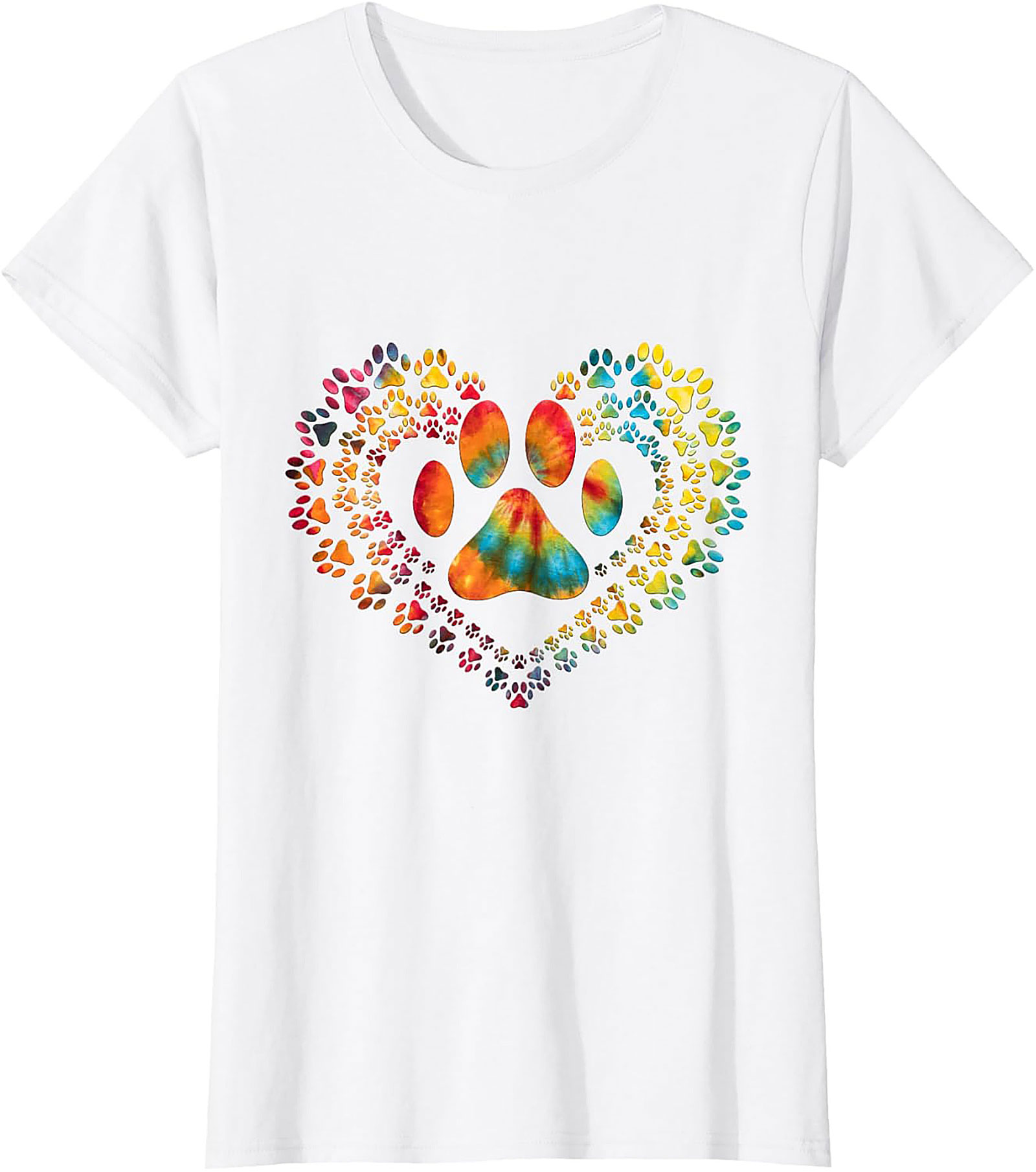 Tie Dye Paw Print Heart T-shirt | Colorful Pet Lover Graphic Tee