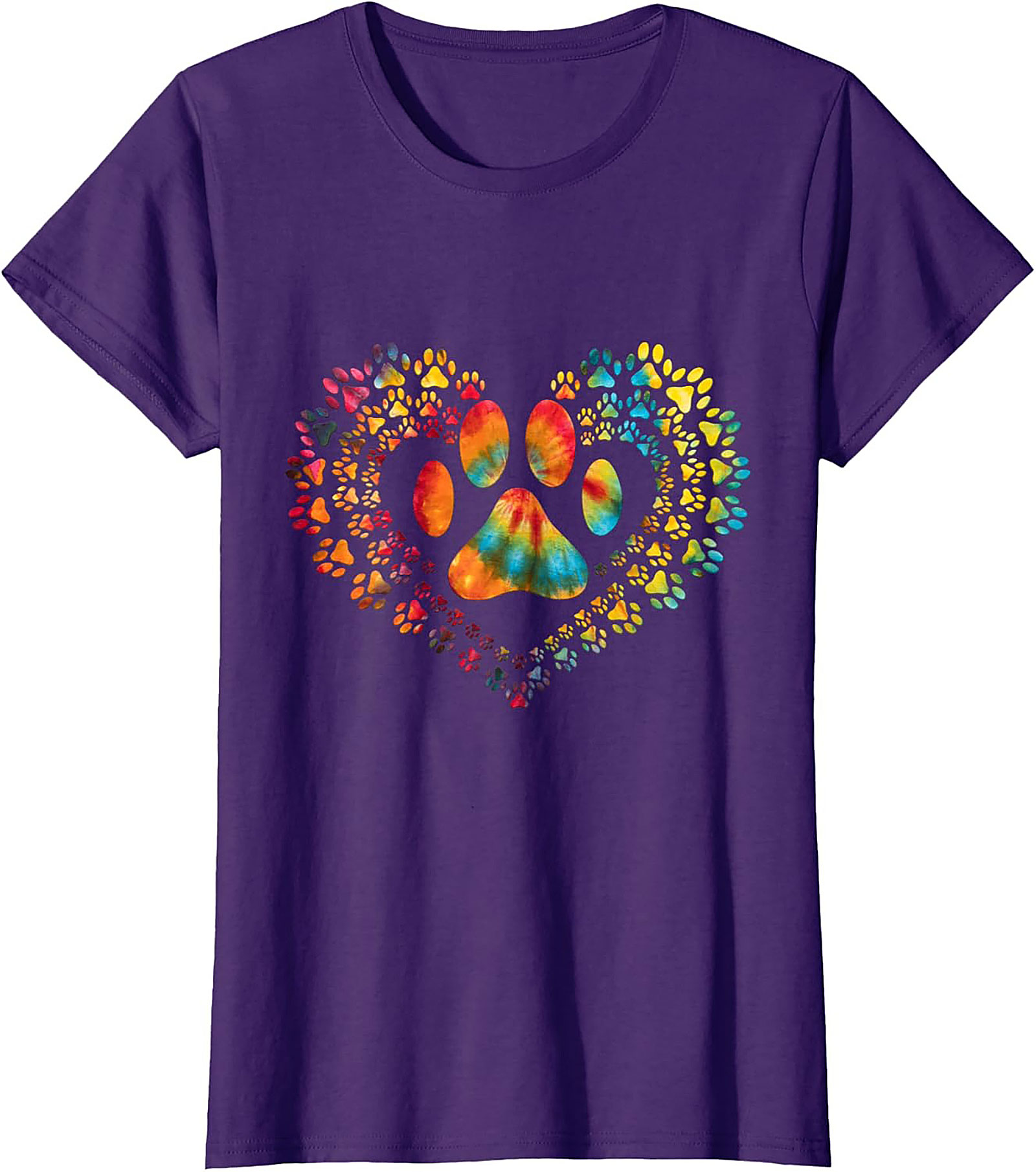Tie Dye Paw Print Heart T-shirt | Colorful Pet Lover Graphic Tee