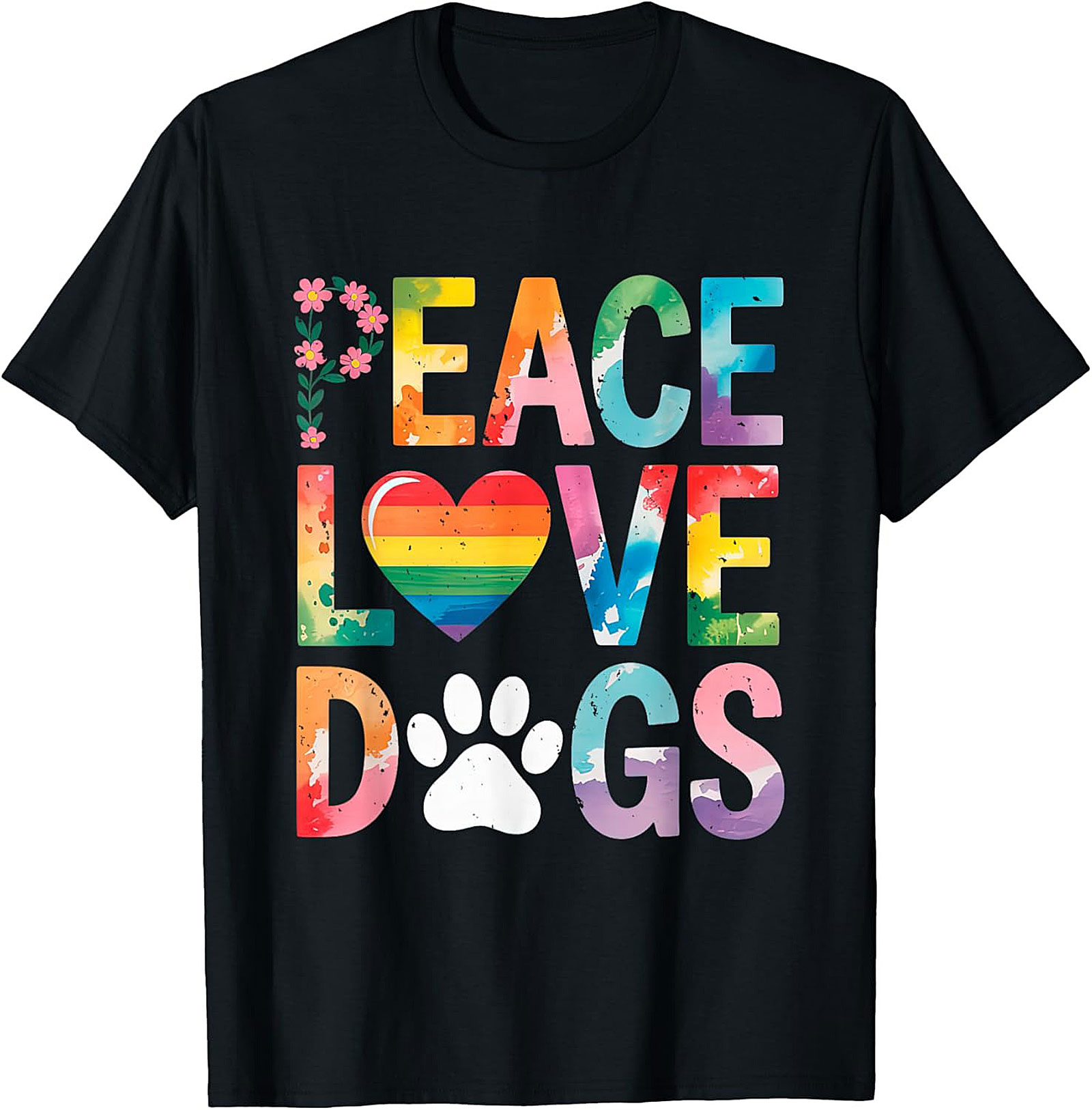 Peace Love Dogs T-shirt | Rainbow Watercolor Dog Lover Graphic Tee