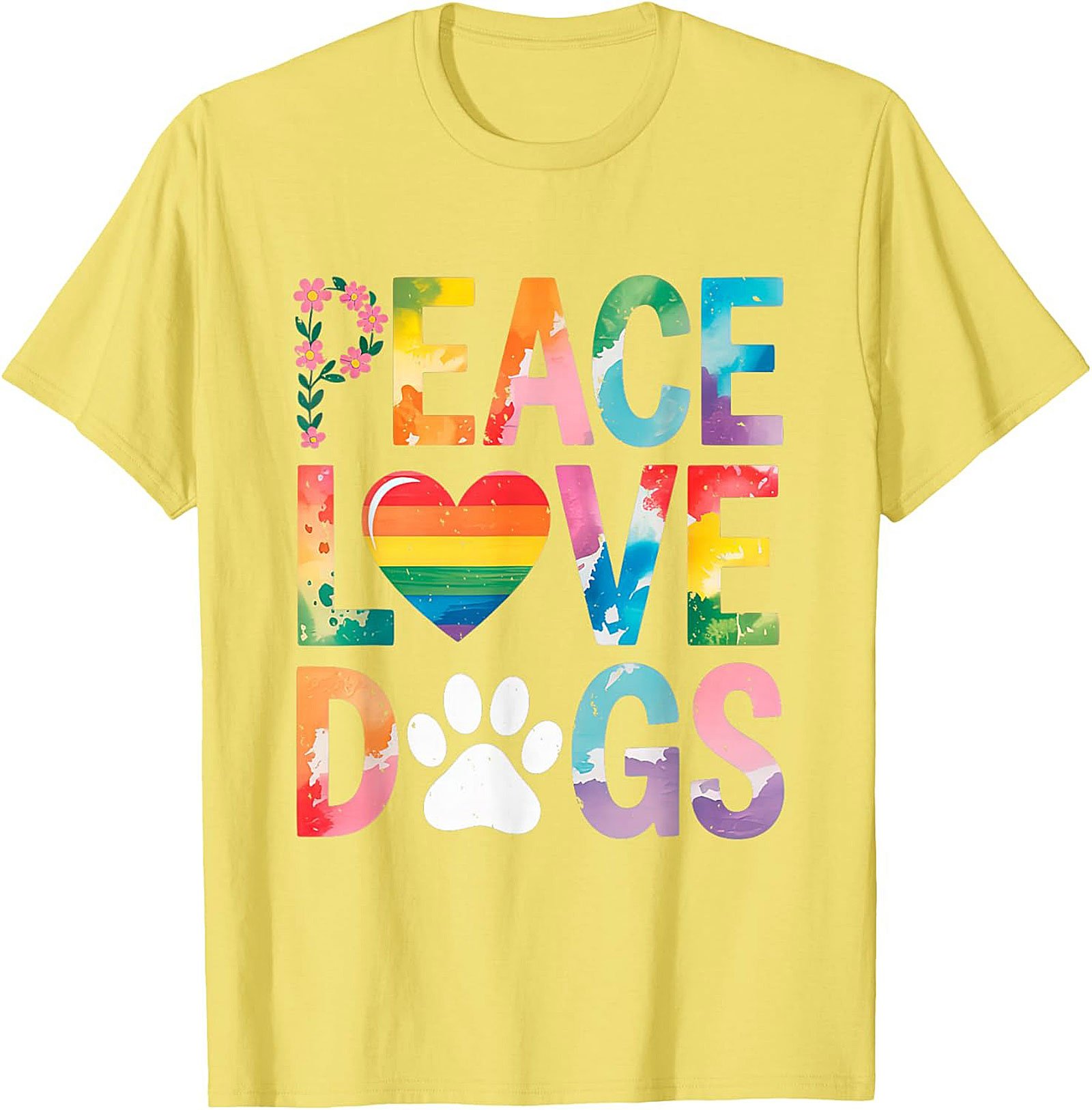 Peace Love Dogs T-shirt | Rainbow Watercolor Dog Lover Graphic Tee