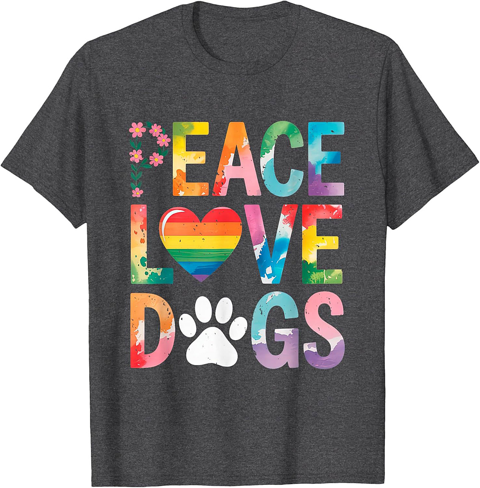Peace Love Dogs T-shirt | Rainbow Watercolor Dog Lover Graphic Tee