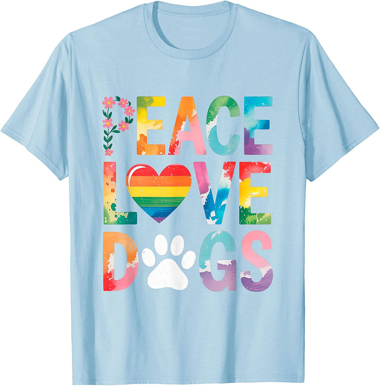 Peace Love Dogs T-shirt | Rainbow Watercolor Dog Lover Graphic Tee