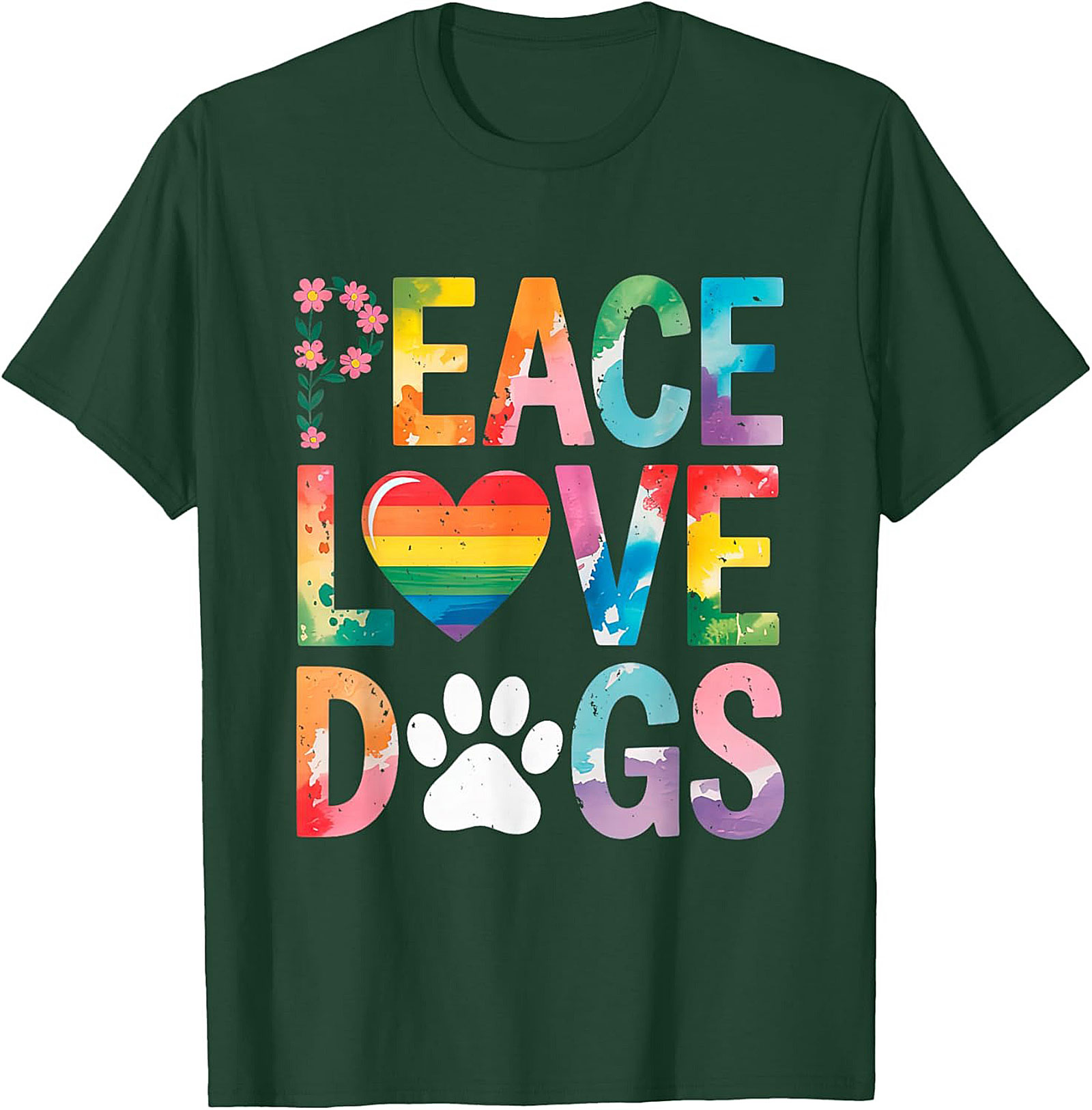 Peace Love Dogs T-shirt | Rainbow Watercolor Dog Lover Graphic Tee