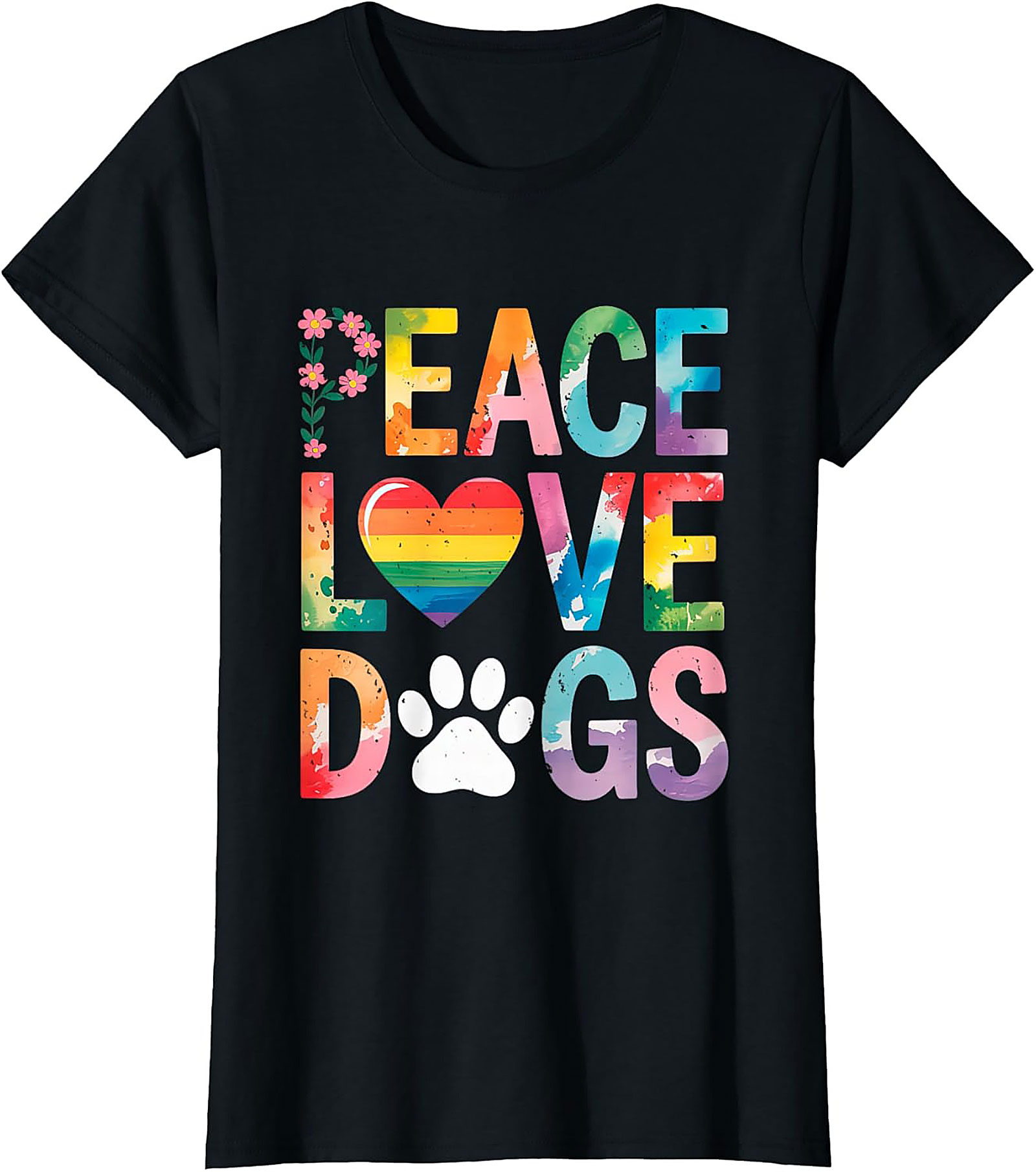 Peace Love Dogs T-shirt | Rainbow Watercolor Dog Lover Graphic Tee