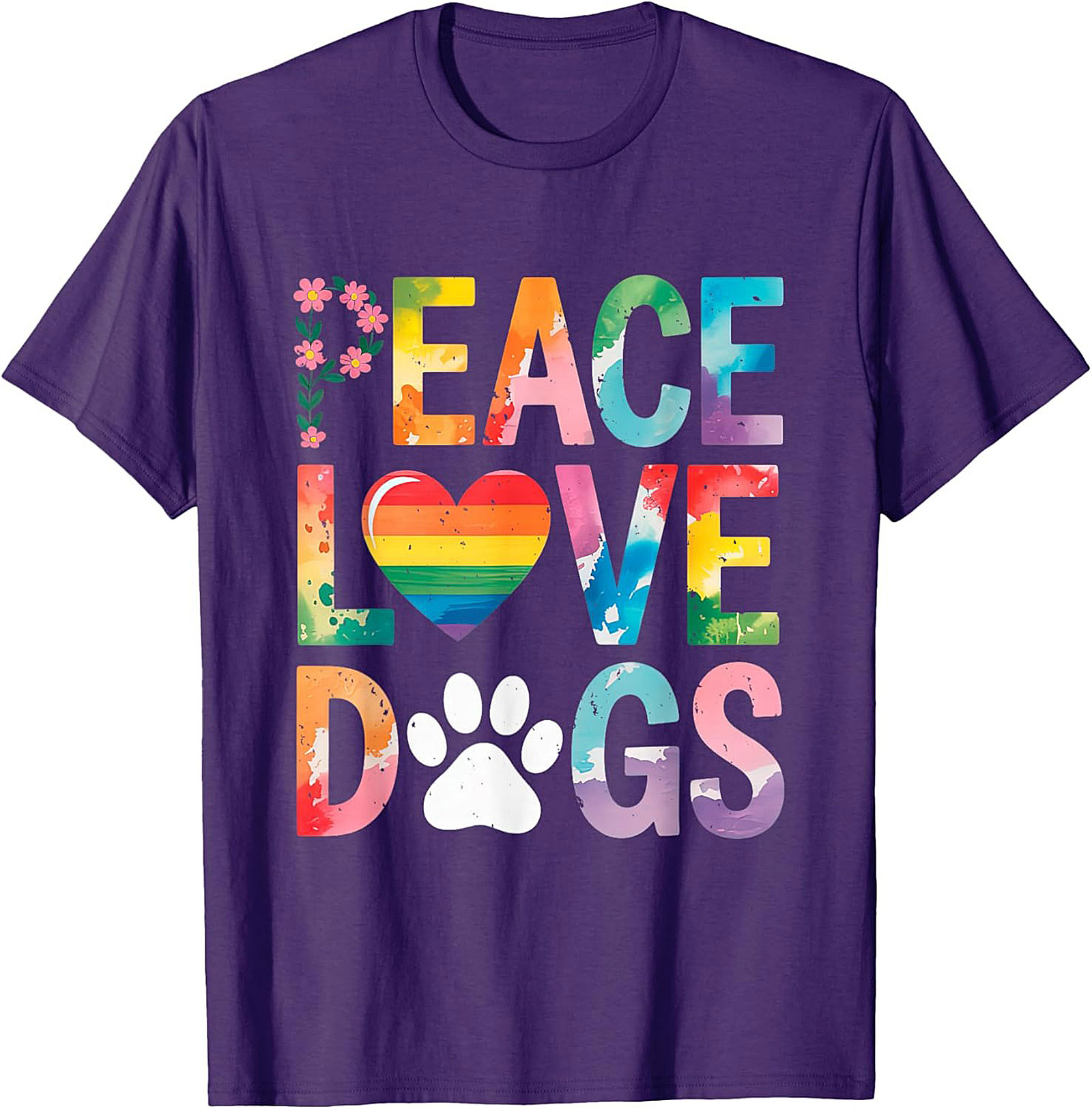 Peace Love Dogs T-shirt | Rainbow Watercolor Dog Lover Graphic Tee