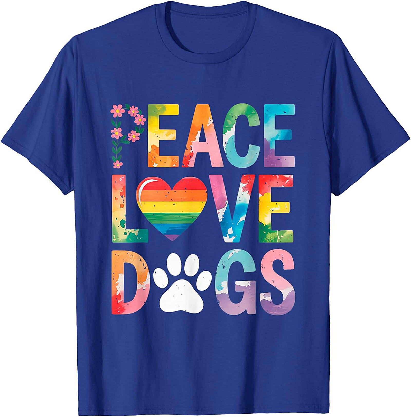 Peace Love Dogs T-shirt | Rainbow Watercolor Dog Lover Graphic Tee