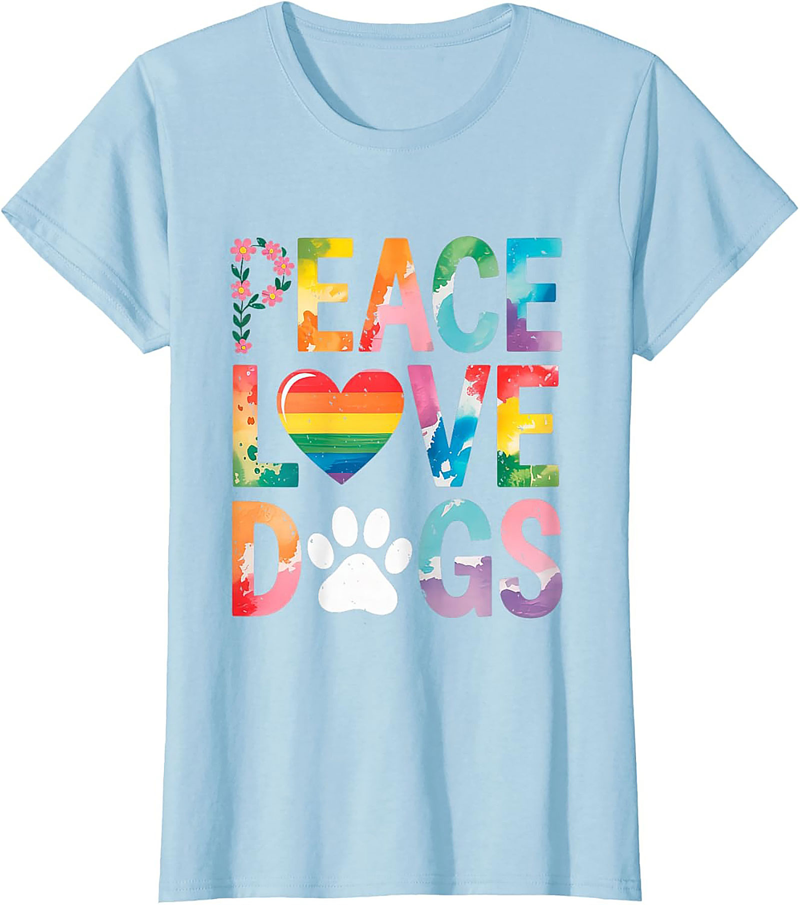 Peace Love Dogs T-shirt | Rainbow Watercolor Dog Lover Graphic Tee