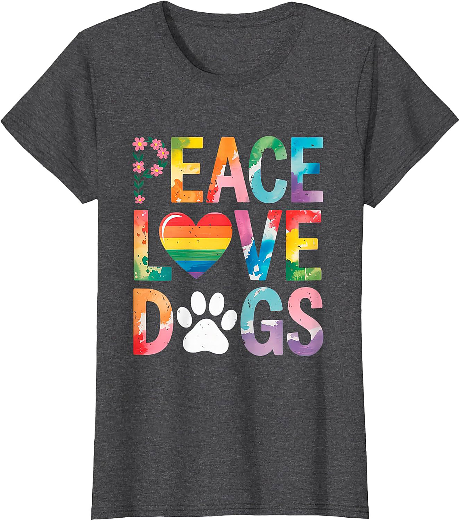 Peace Love Dogs T-shirt | Rainbow Watercolor Dog Lover Graphic Tee