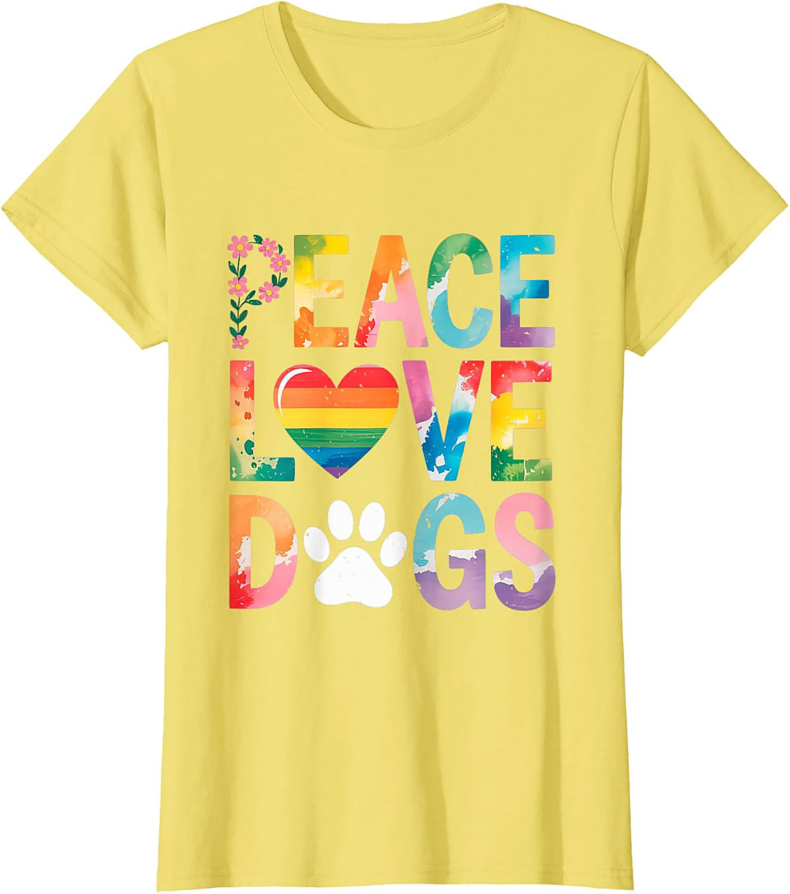 Peace Love Dogs T-shirt | Rainbow Watercolor Dog Lover Graphic Tee