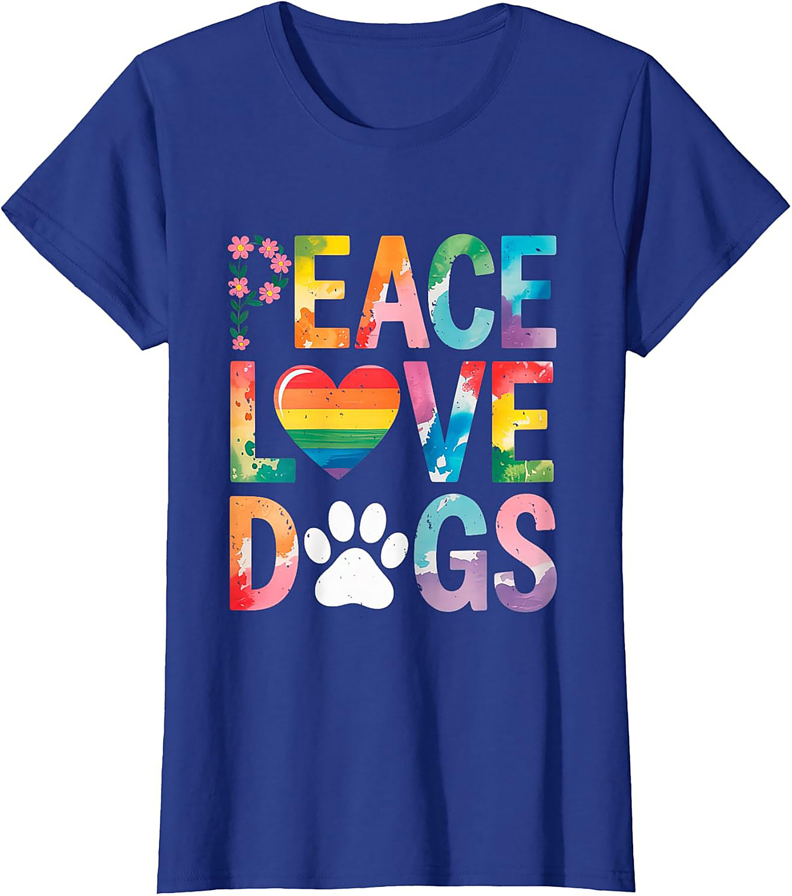 Peace Love Dogs T-shirt | Rainbow Watercolor Dog Lover Graphic Tee