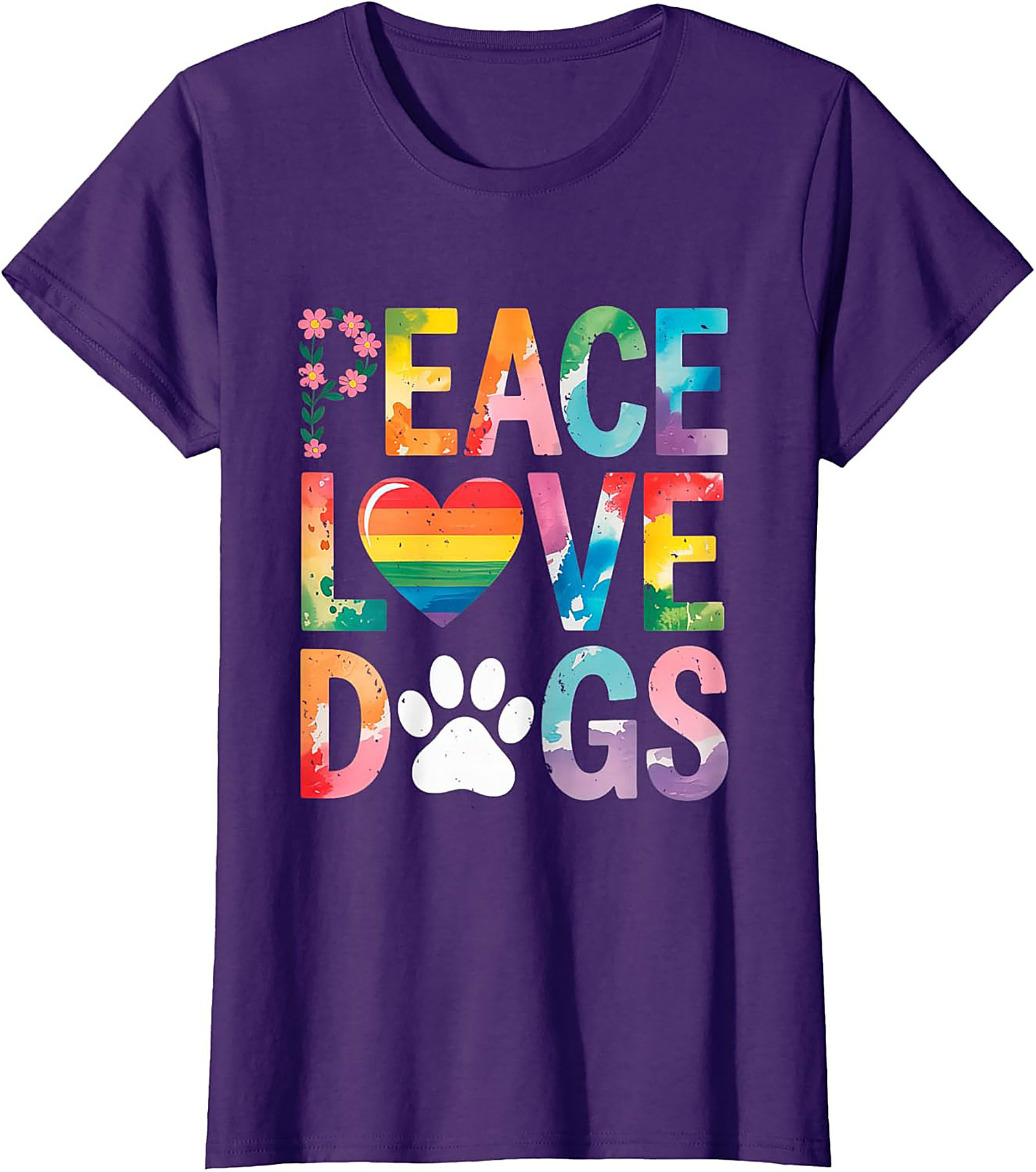 Peace Love Dogs T-shirt | Rainbow Watercolor Dog Lover Graphic Tee