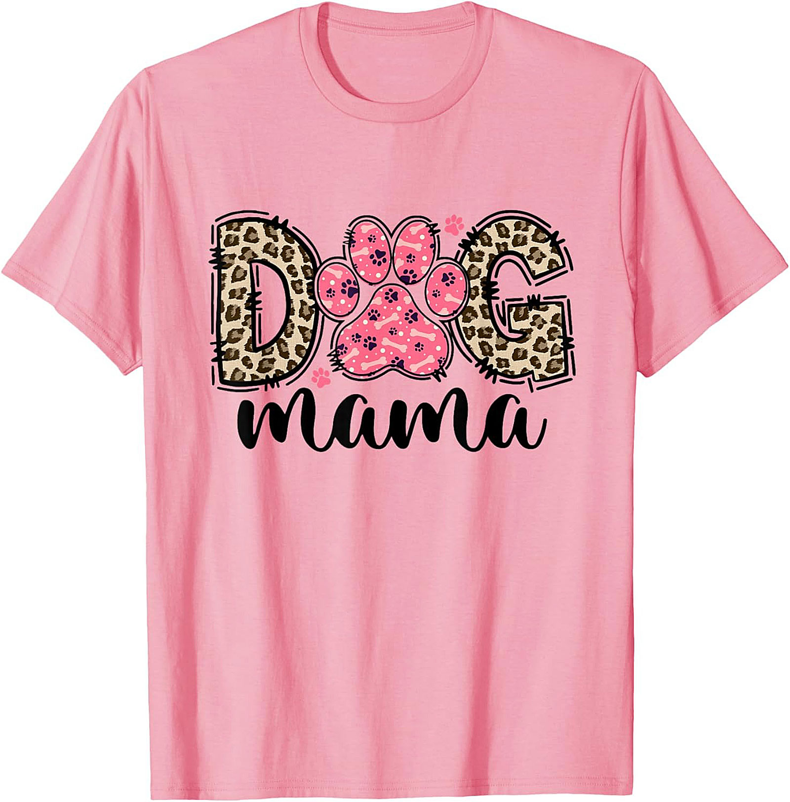 Dog Mama Leopard Print Graphic Tee | Pink Paw Funny Shirt