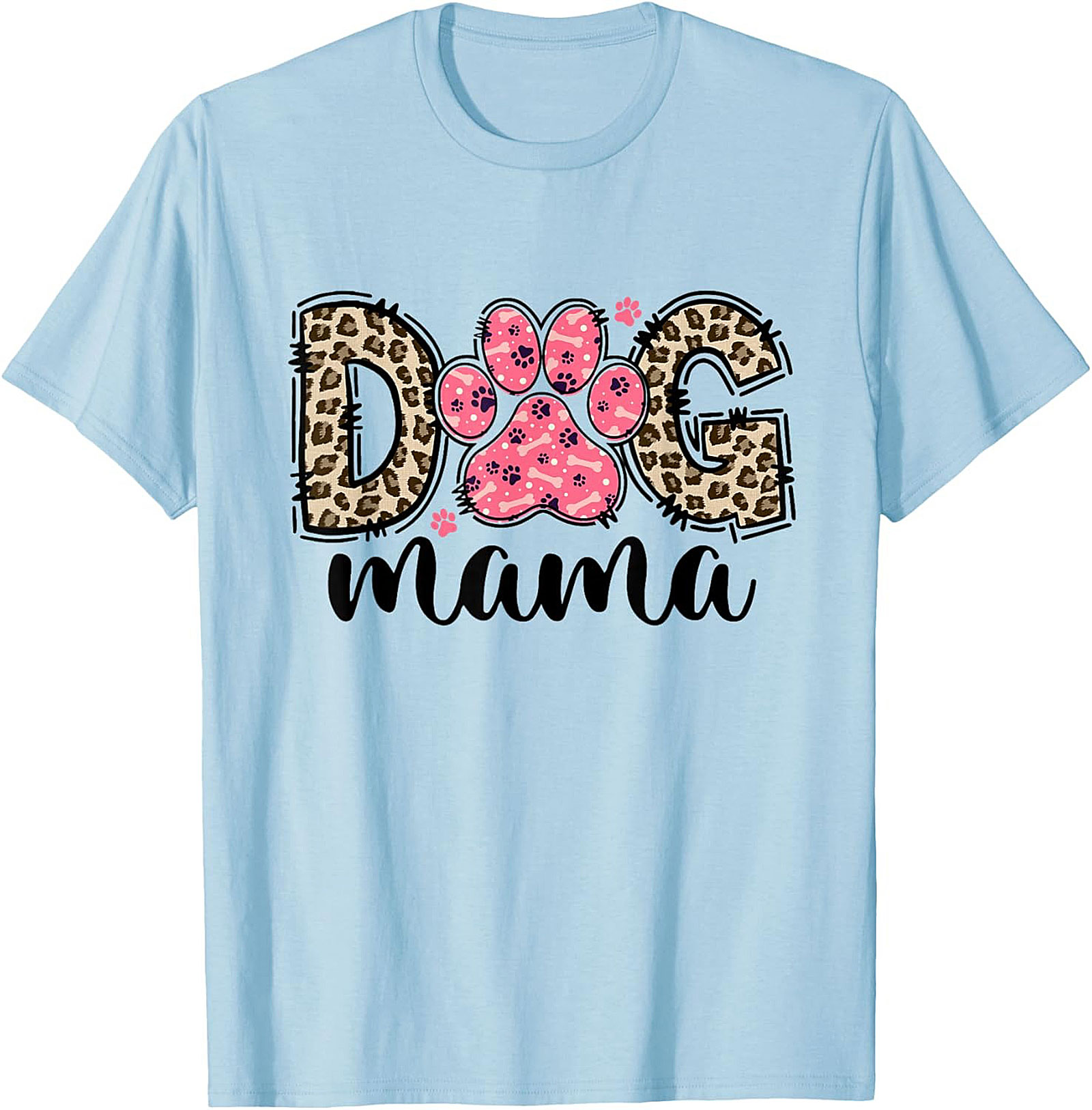 Dog Mama Leopard Print Graphic Tee | Pink Paw Funny Shirt