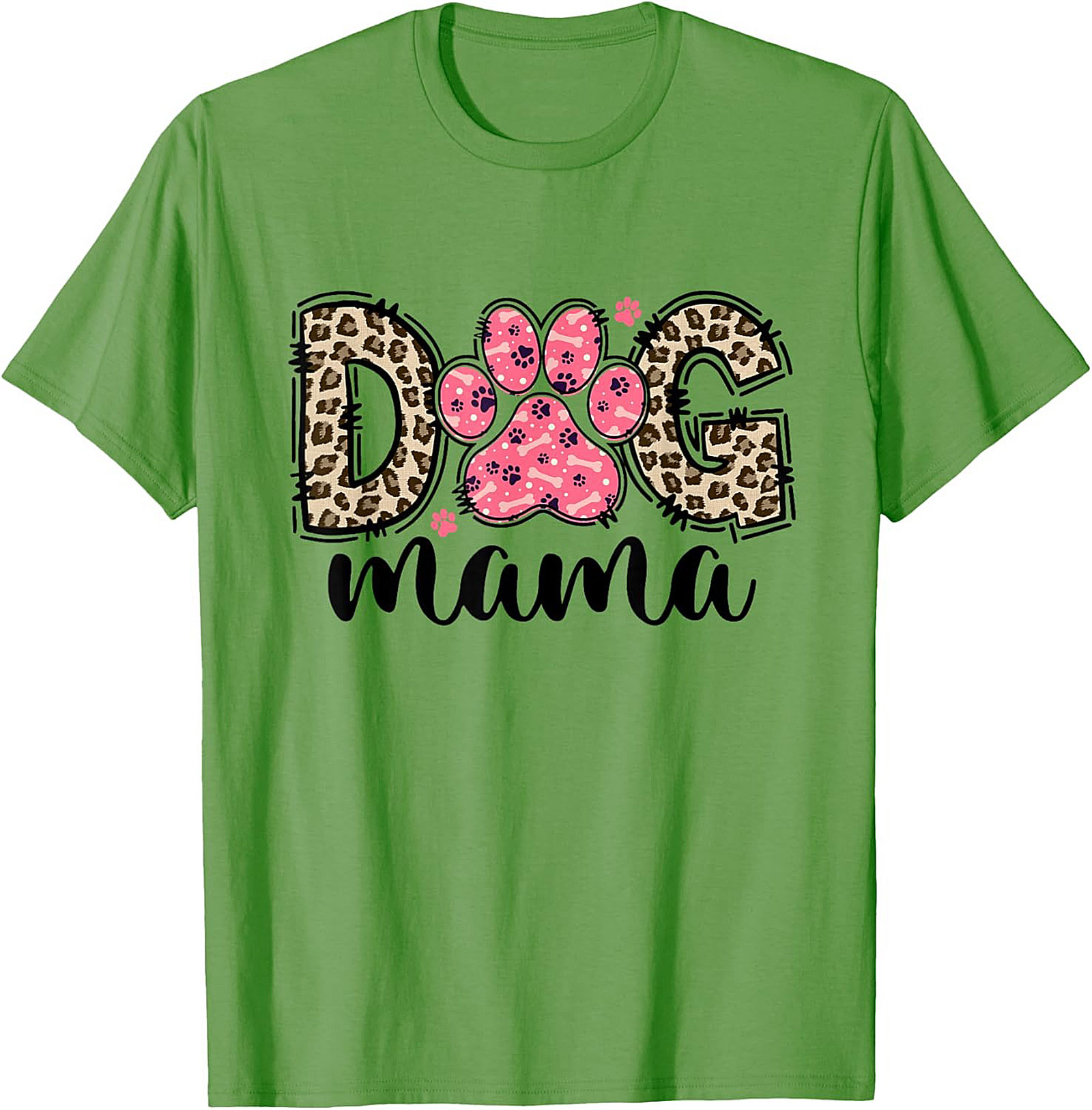 Dog Mama Leopard Print Graphic Tee | Pink Paw Funny Shirt