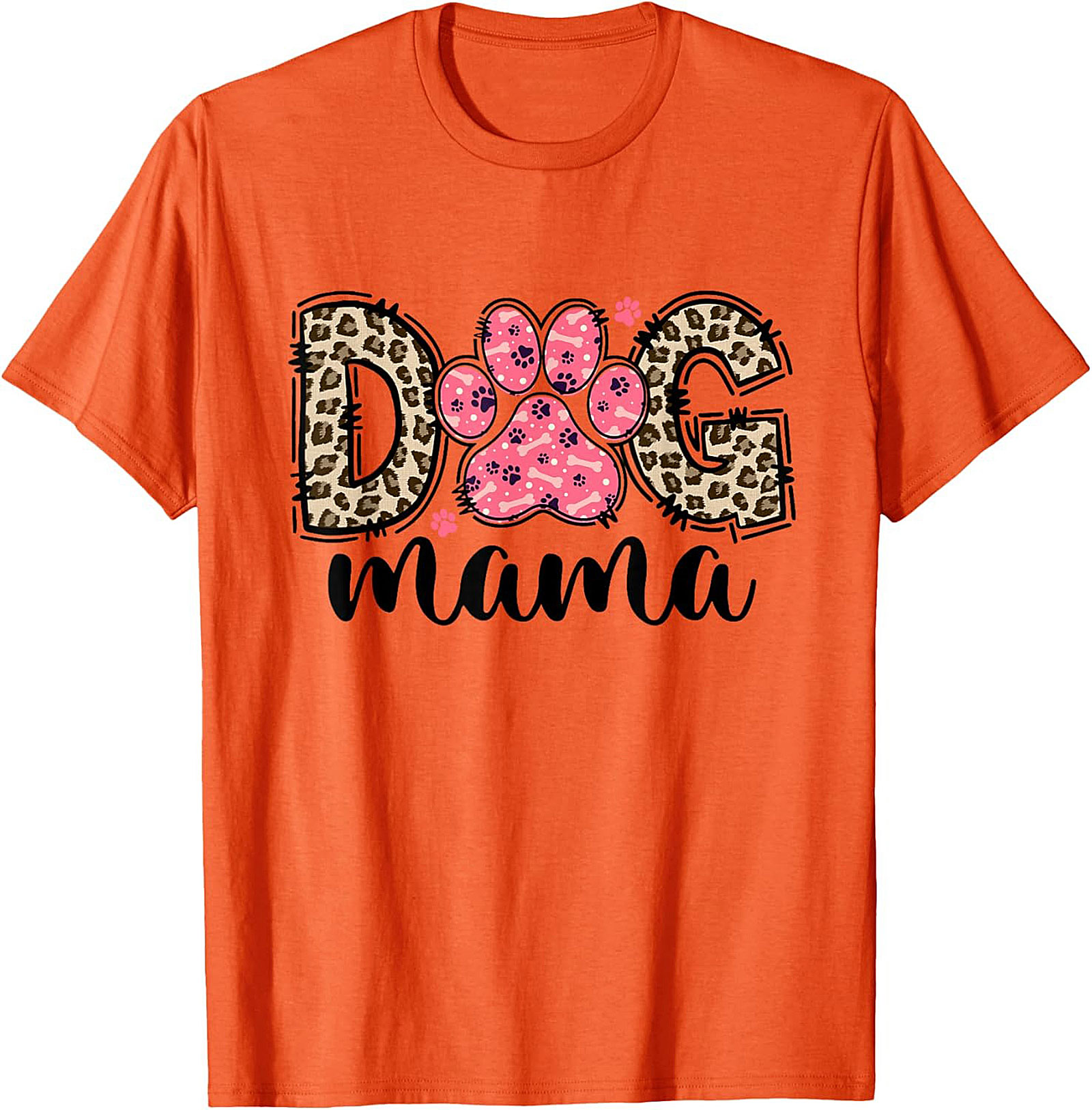 Dog Mama Leopard Print Graphic Tee | Pink Paw Funny Shirt