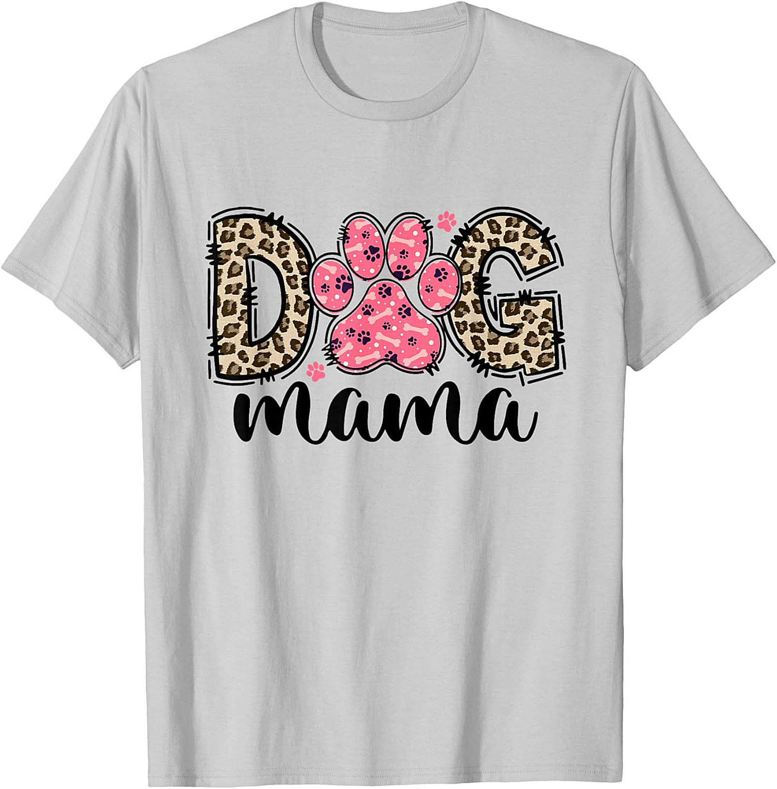 Dog Mama Leopard Print Graphic Tee | Pink Paw Funny Shirt