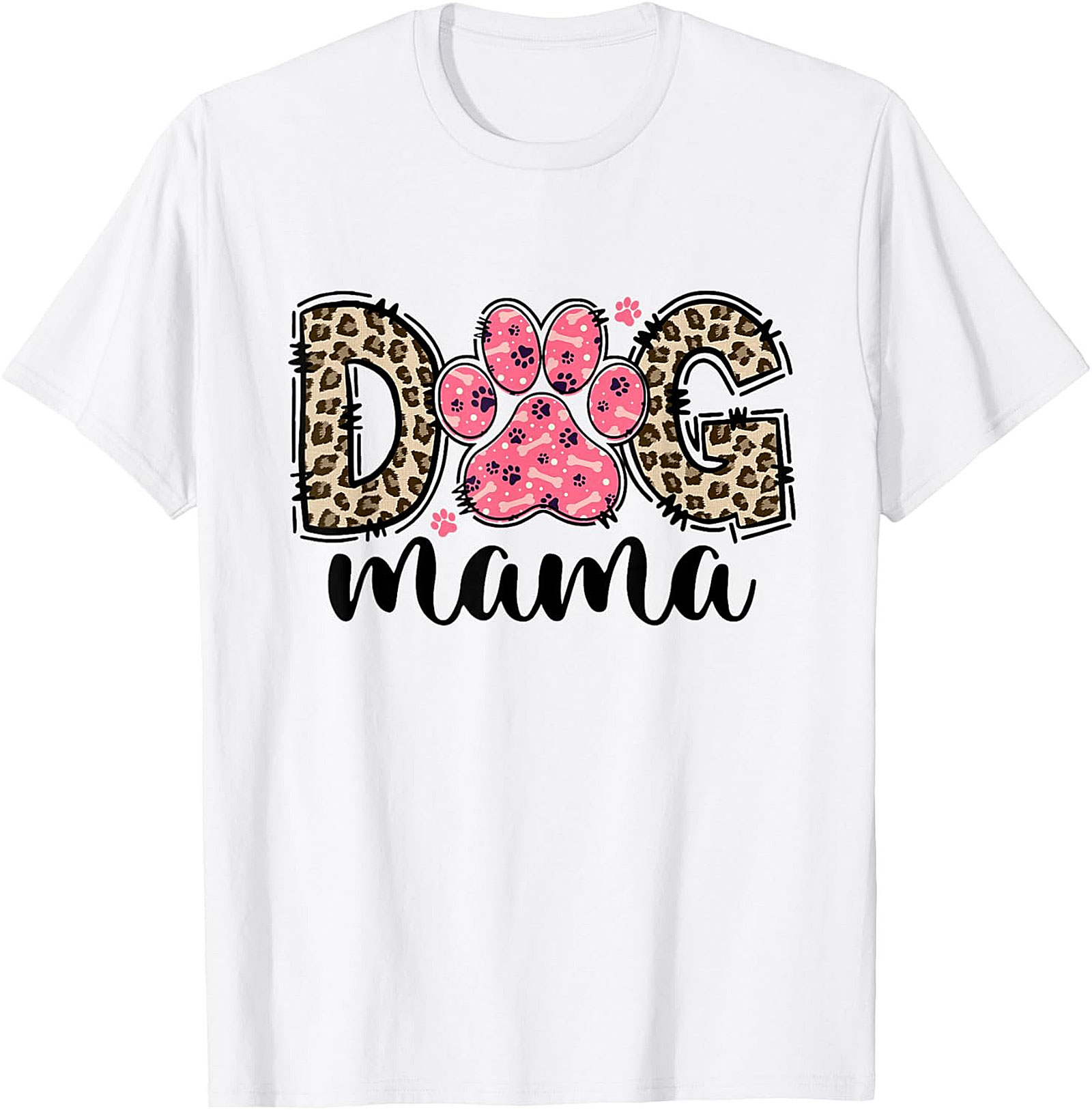 Dog Mama Leopard Print Graphic Tee | Pink Paw Funny Shirt