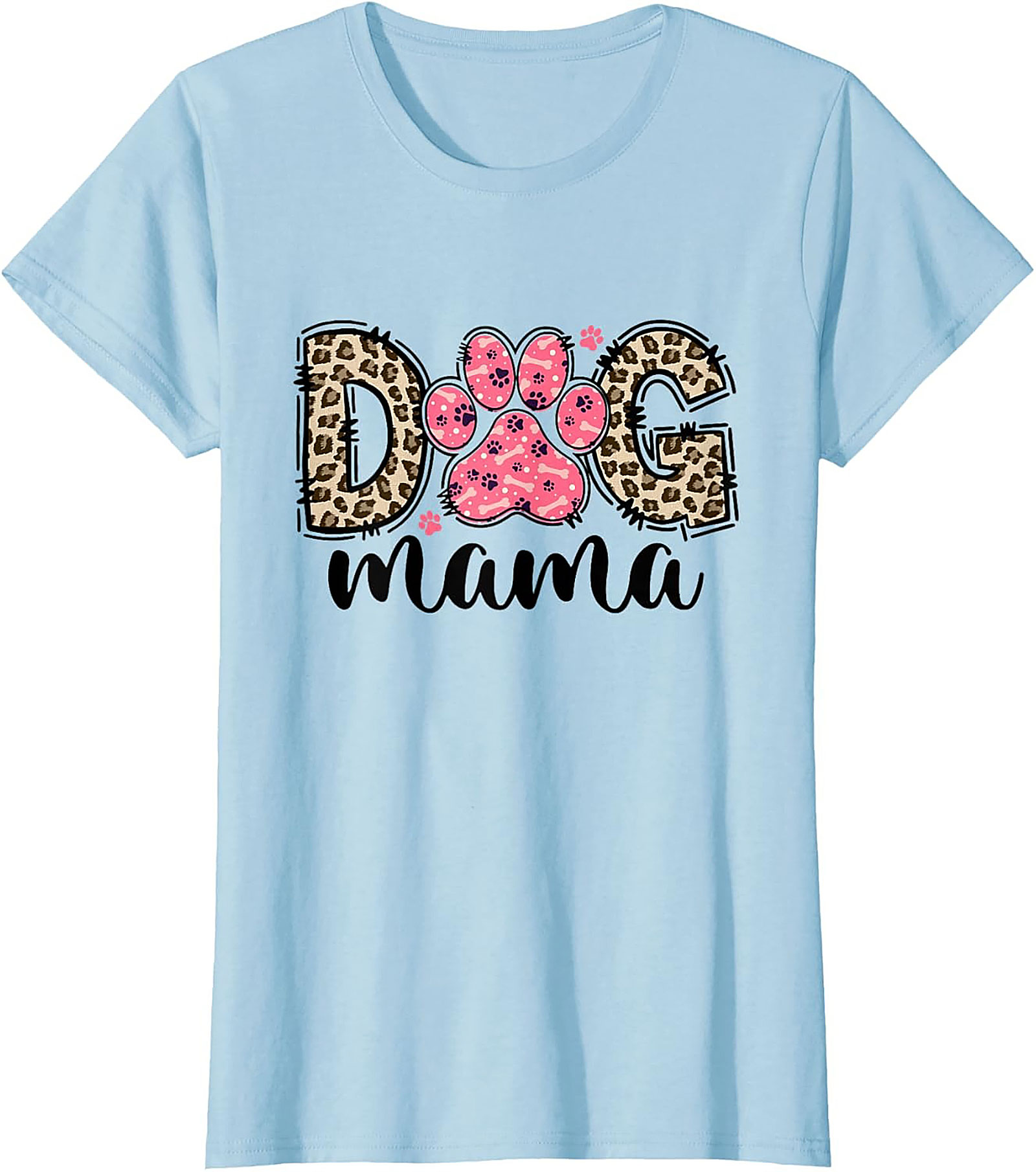 Dog Mama Leopard Print Graphic Tee | Pink Paw Funny Shirt