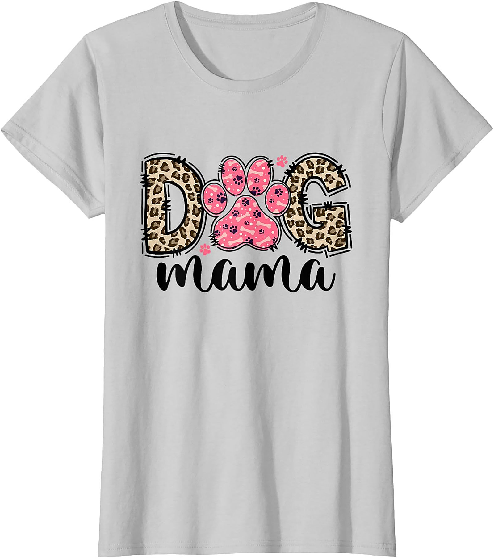 Dog Mama Leopard Print Graphic Tee | Pink Paw Funny Shirt