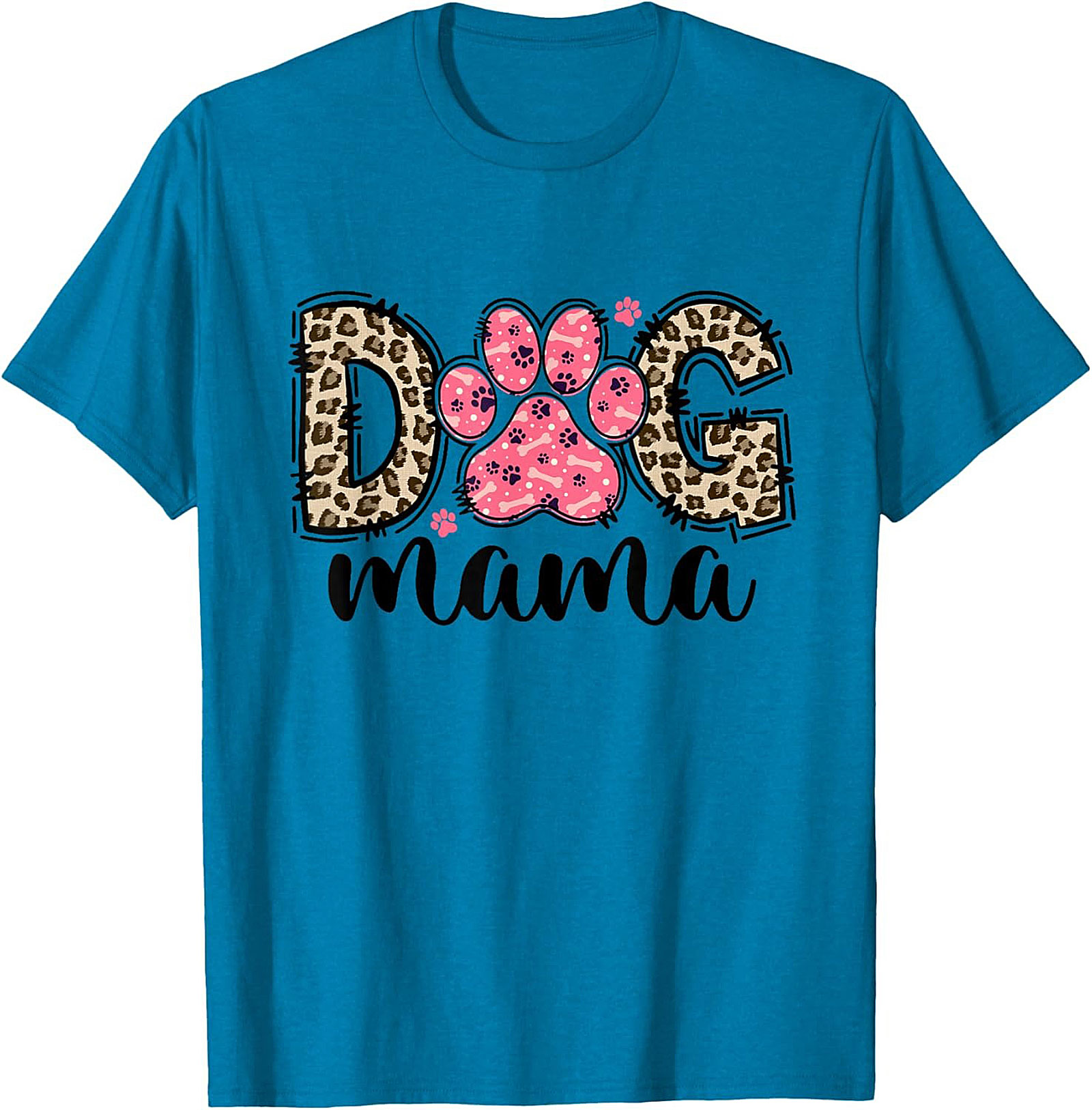 Dog Mama Leopard Print Graphic Tee | Pink Paw Funny Shirt