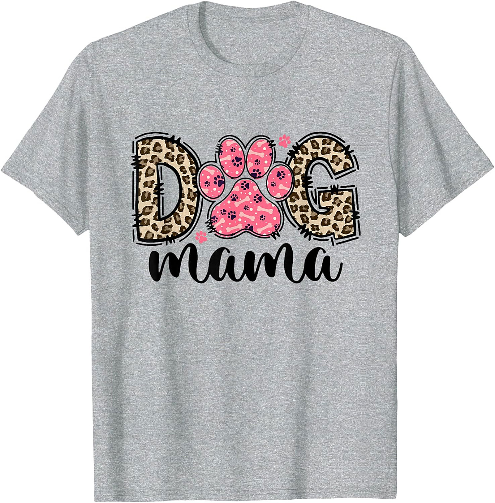 Dog Mama Leopard Print Graphic Tee | Pink Paw Funny Shirt