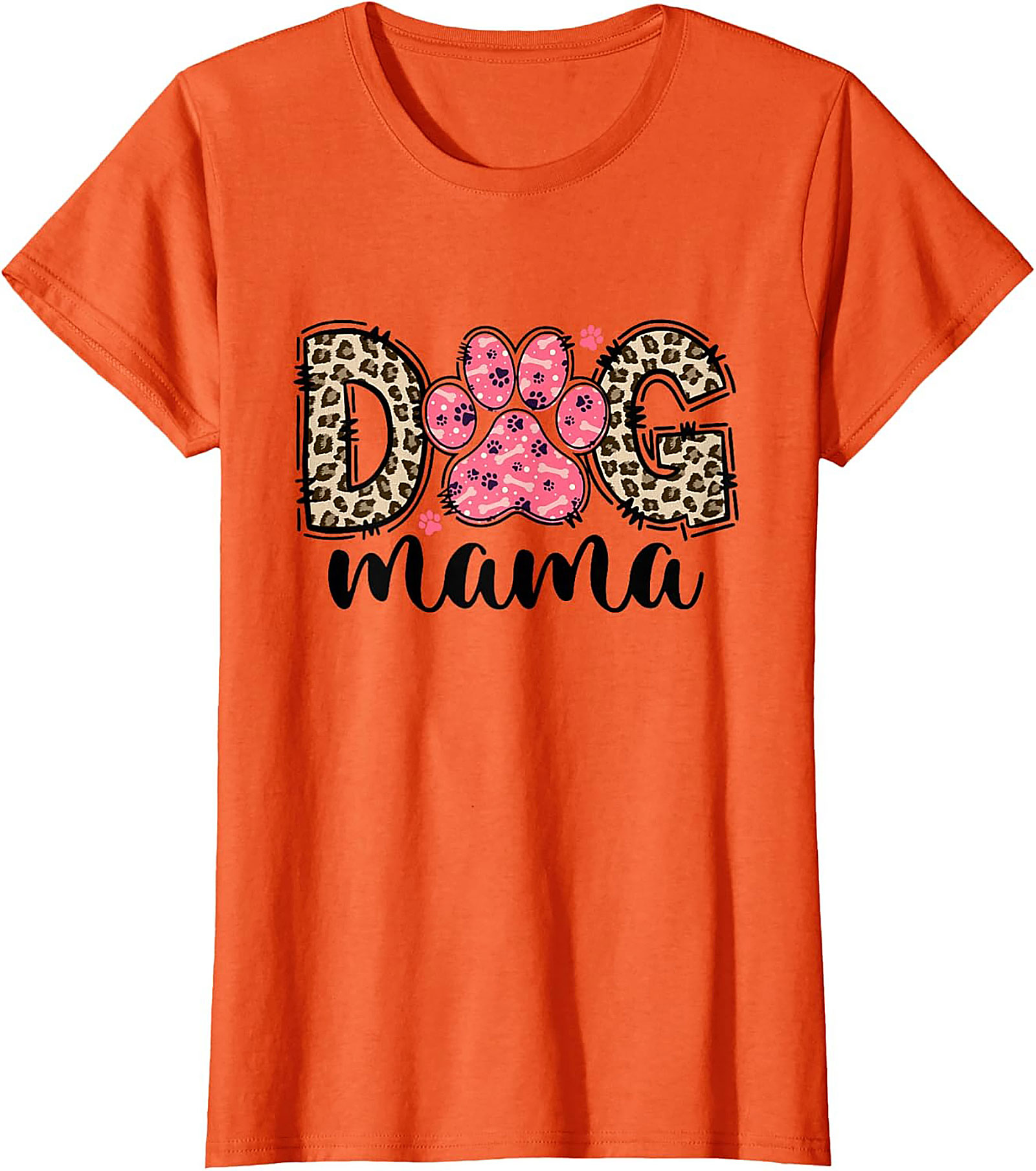 Dog Mama Leopard Print Graphic Tee | Pink Paw Funny Shirt