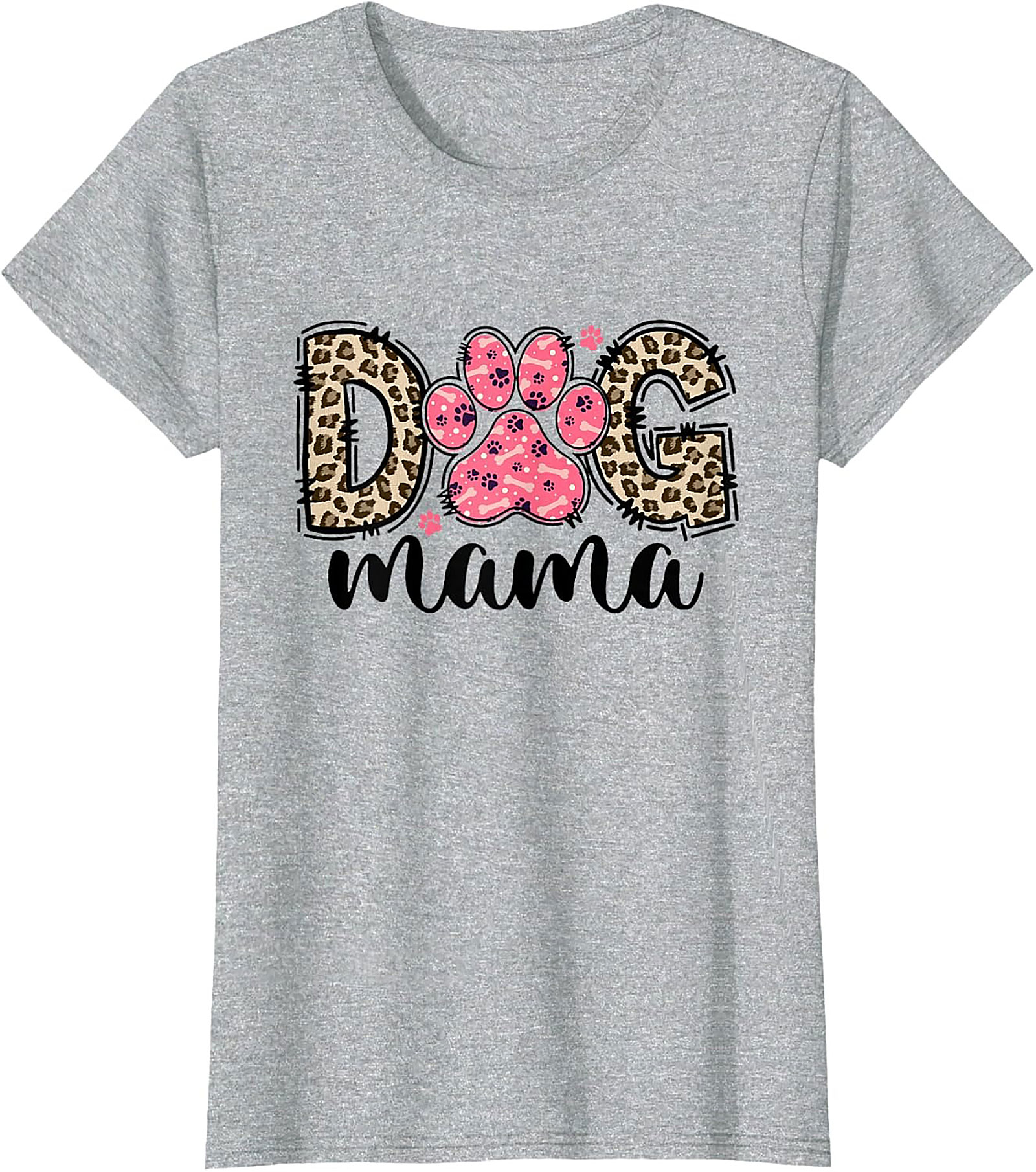 Dog Mama Leopard Print Graphic Tee | Pink Paw Funny Shirt