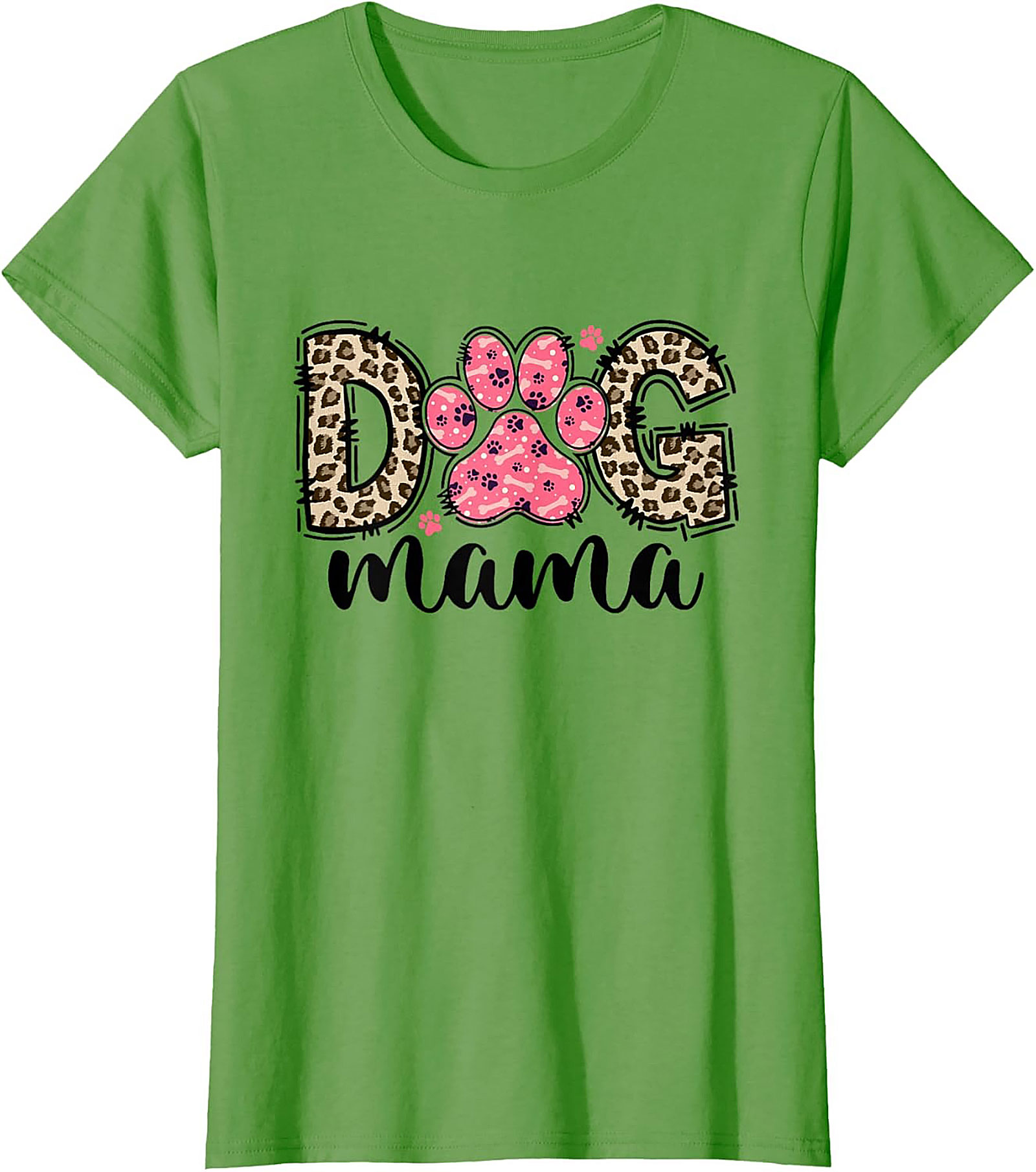 Dog Mama Leopard Print Graphic Tee | Pink Paw Funny Shirt
