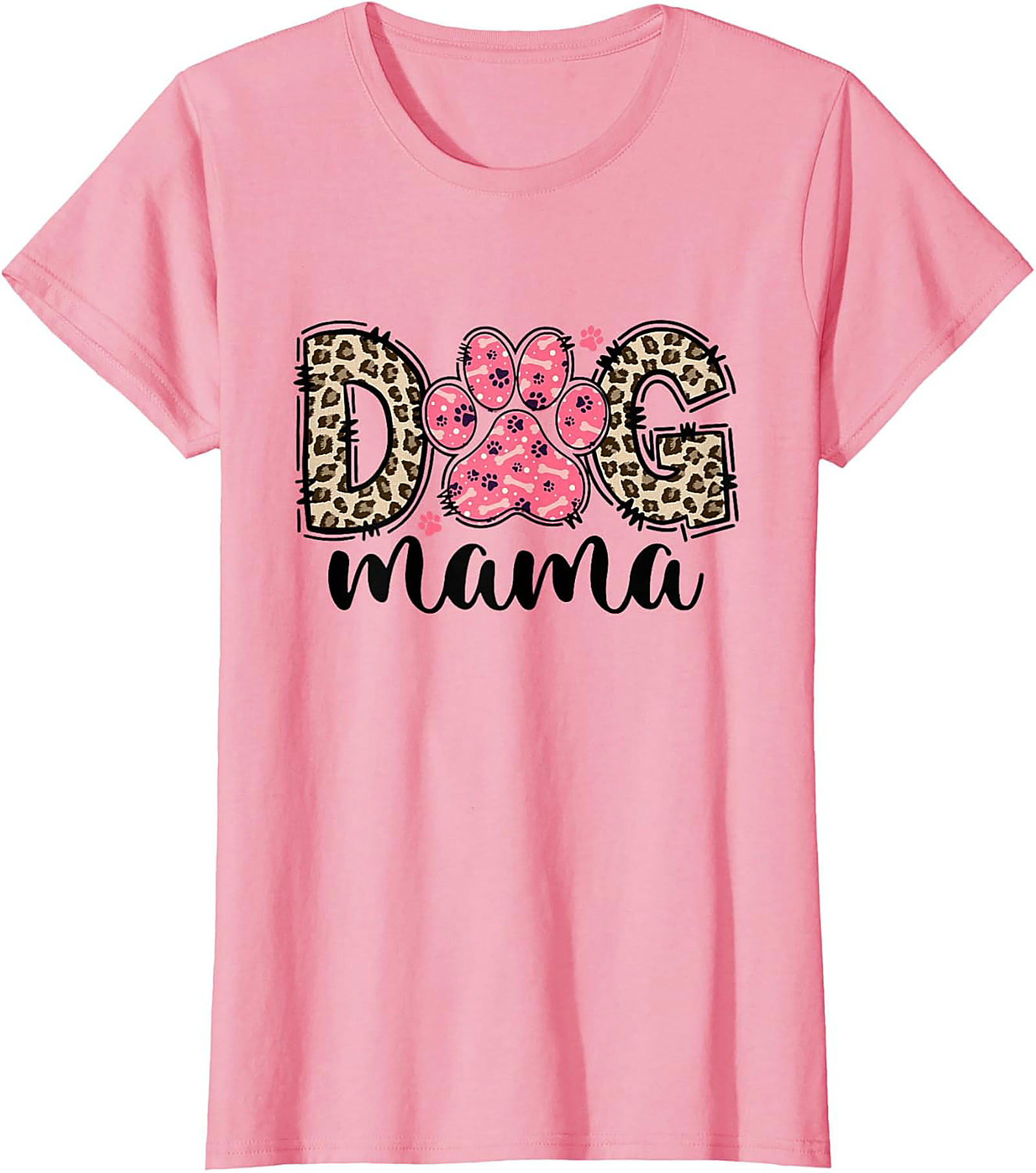 Dog Mama Leopard Print Graphic Tee | Pink Paw Funny Shirt