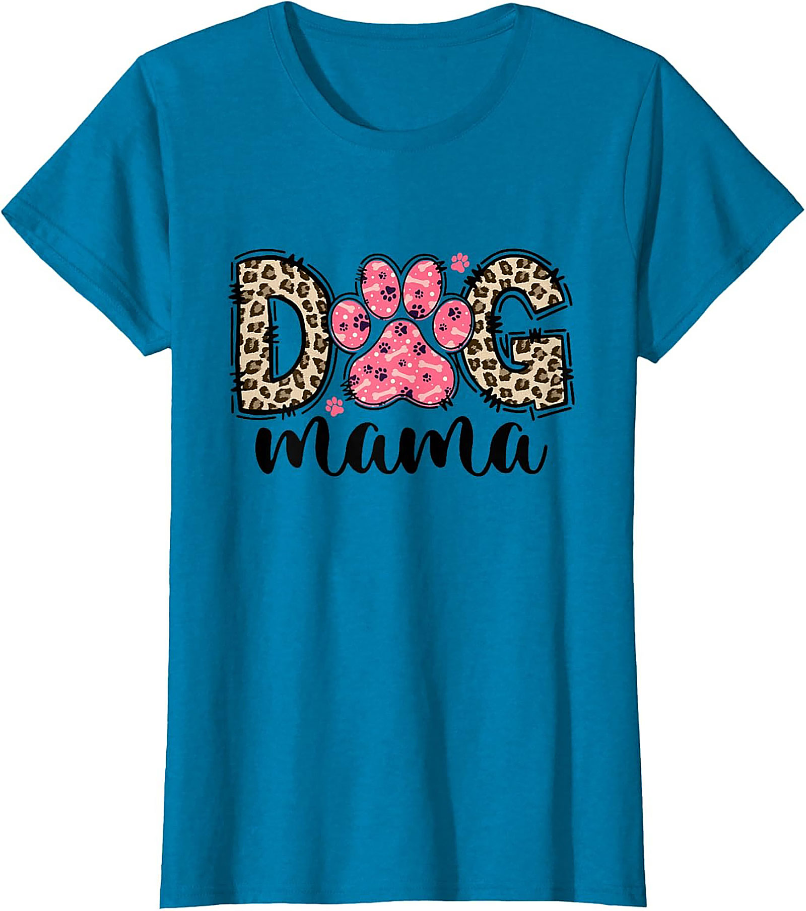 Dog Mama Leopard Print Graphic Tee | Pink Paw Funny Shirt