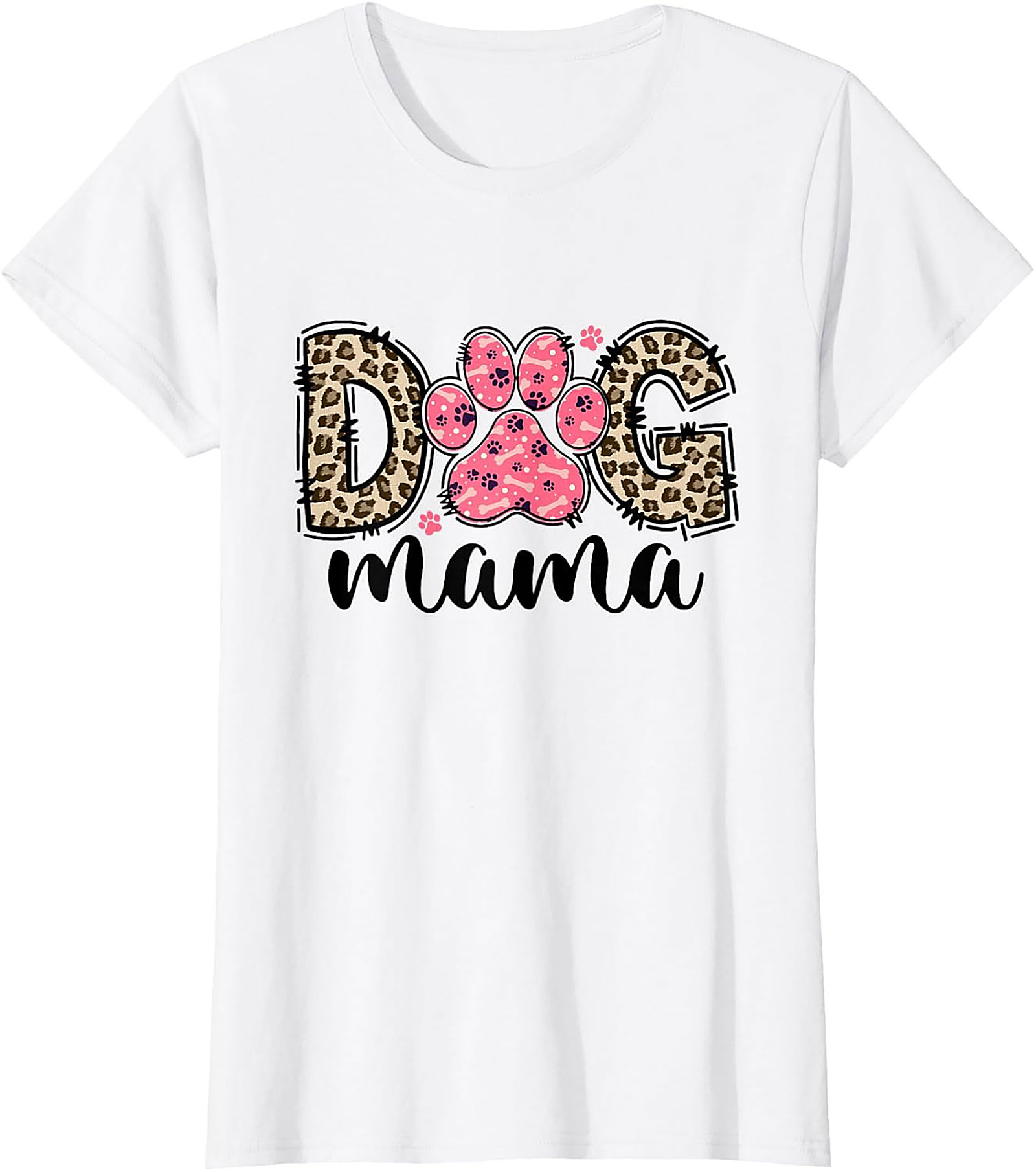 Dog Mama Leopard Print Graphic Tee | Pink Paw Funny Shirt