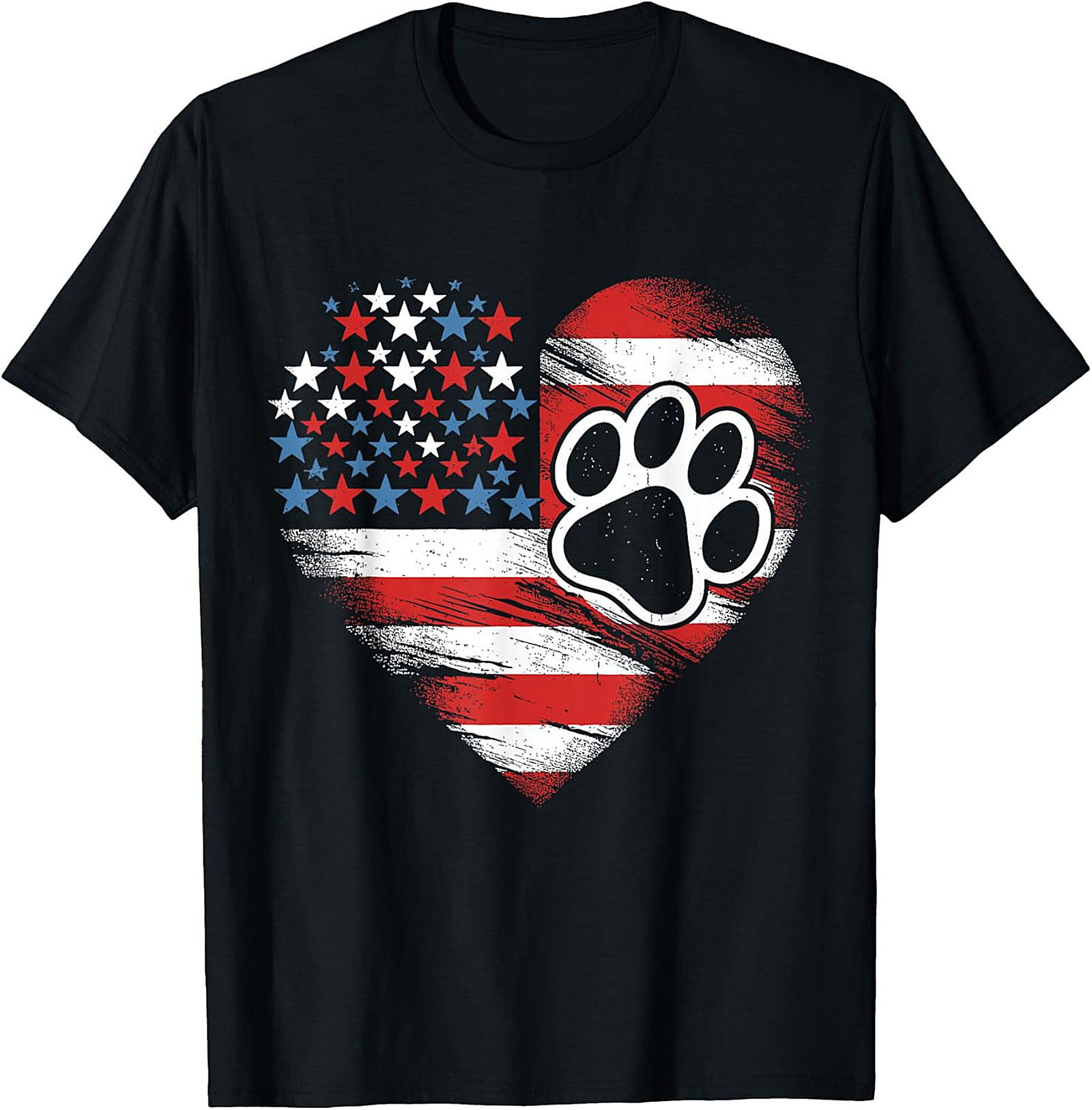 Patriotic Dog Lover T-Shirt | American Flag Heart Paw Print Graphic Tee