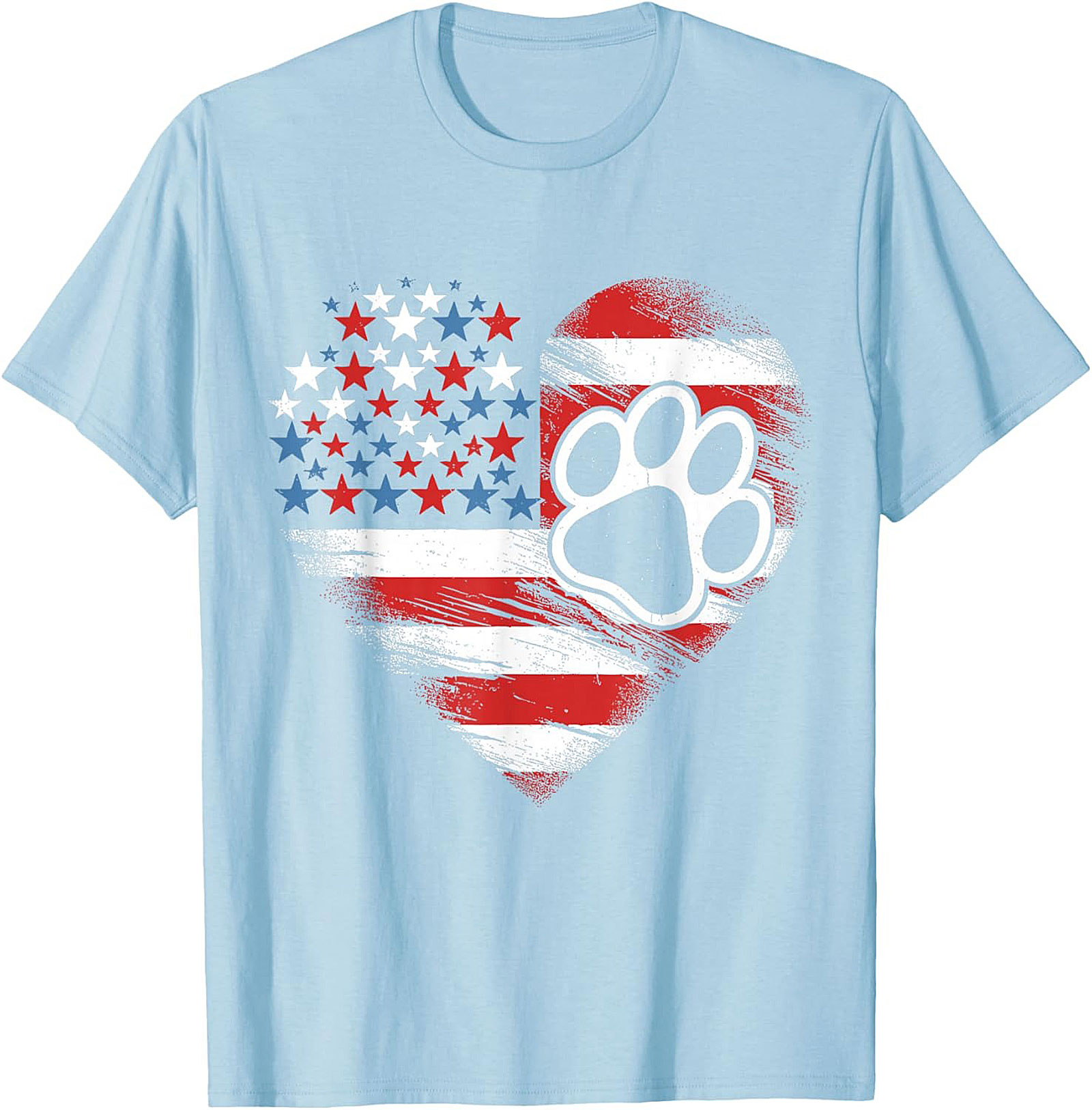 Patriotic Dog Lover T-Shirt | American Flag Heart Paw Print Graphic Tee