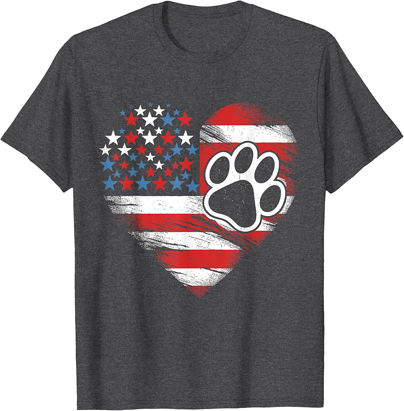 Patriotic Dog Lover T-Shirt | American Flag Heart Paw Print Graphic Tee