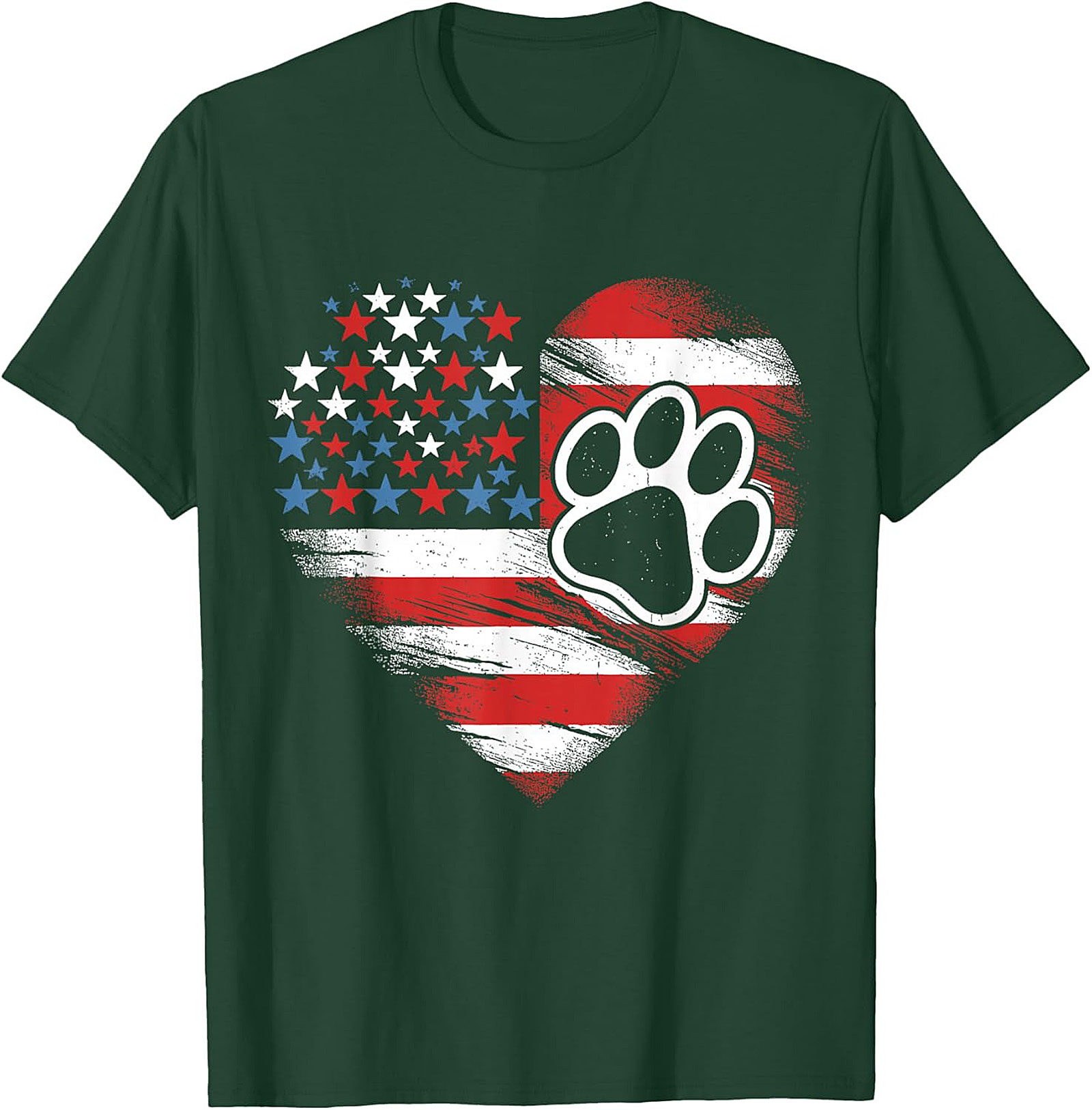Patriotic Dog Lover T-Shirt | American Flag Heart Paw Print Graphic Tee