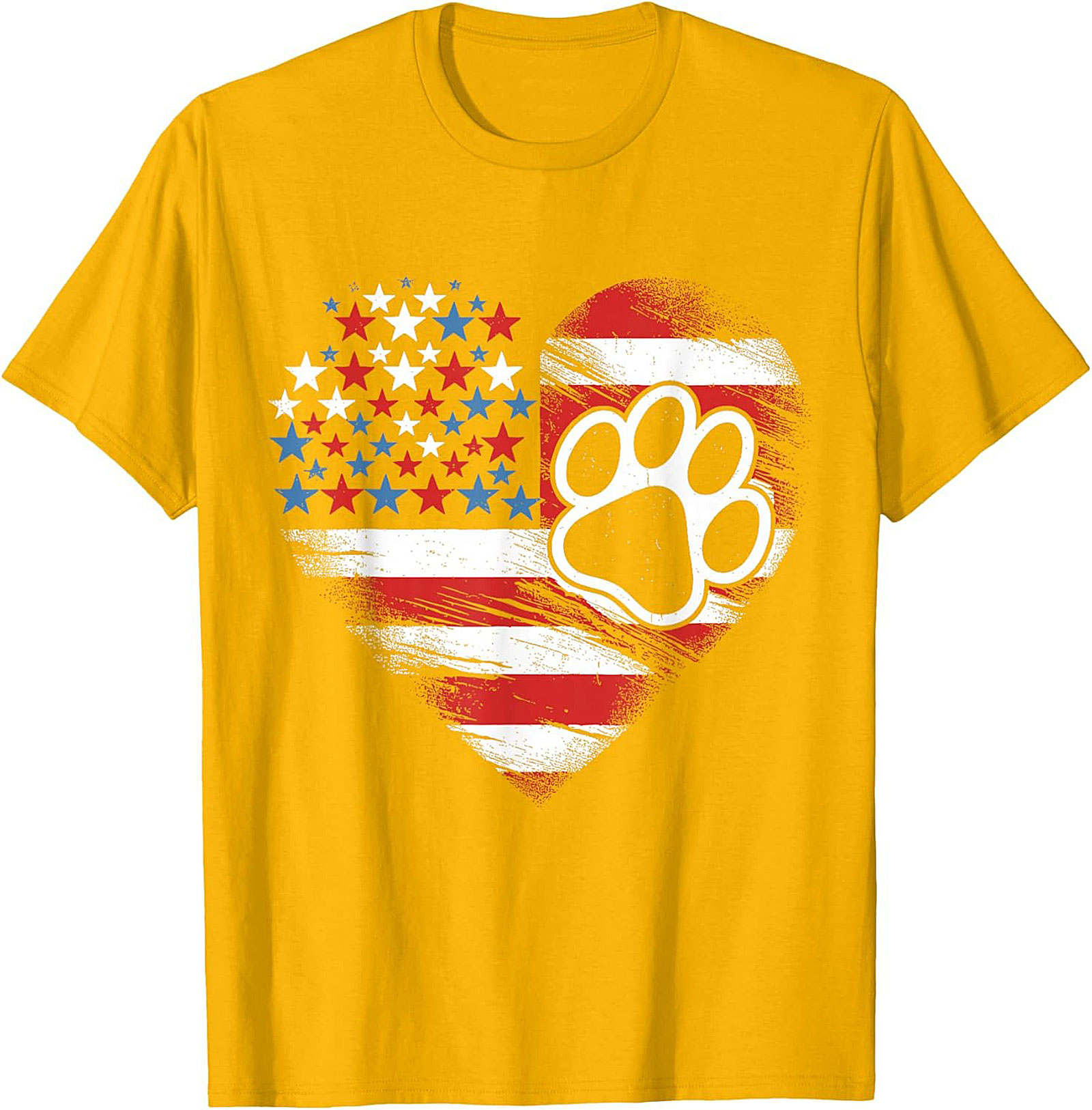 Patriotic Dog Lover T-Shirt | American Flag Heart Paw Print Graphic Tee