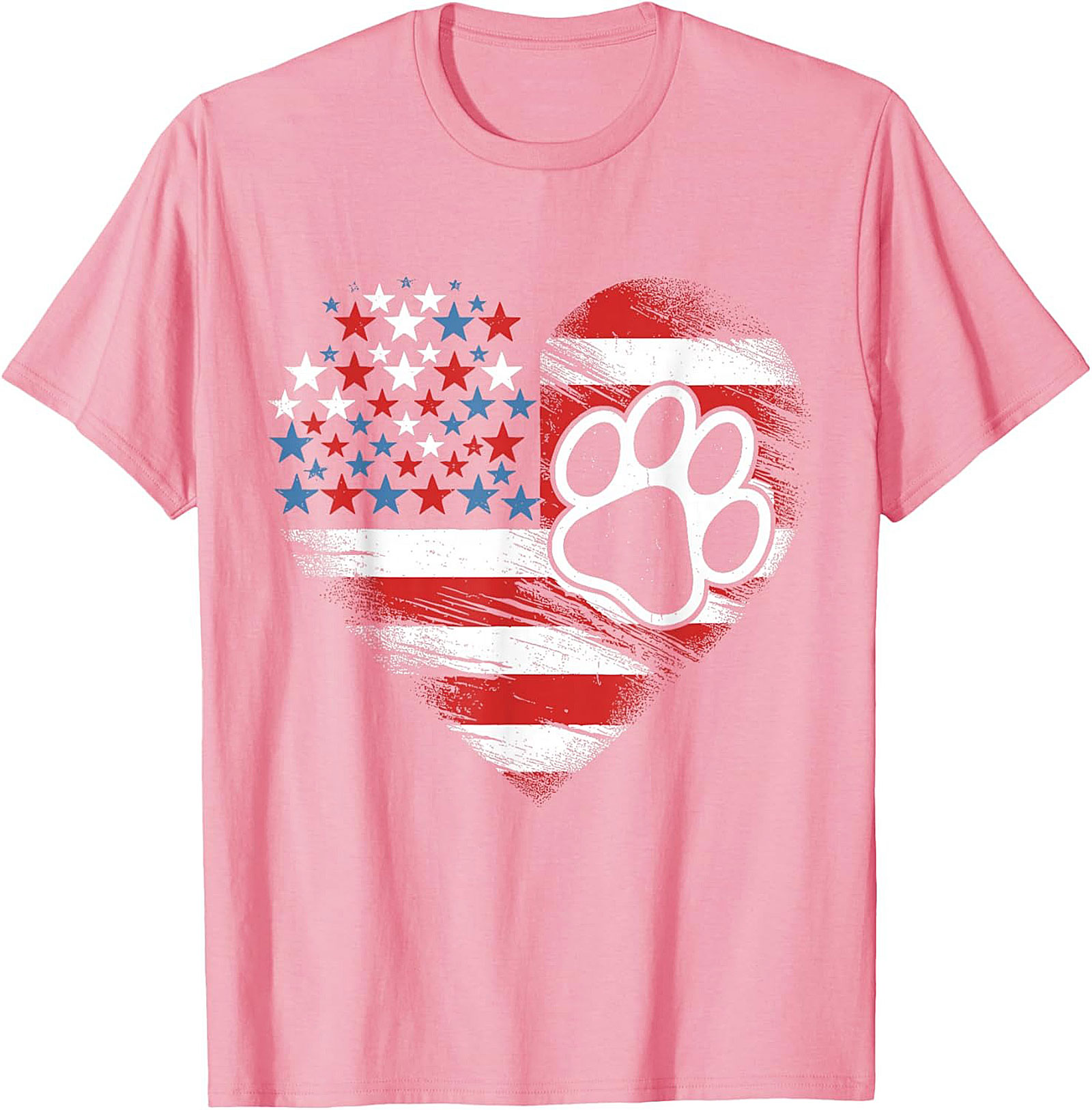 Patriotic Dog Lover T-Shirt | American Flag Heart Paw Print Graphic Tee