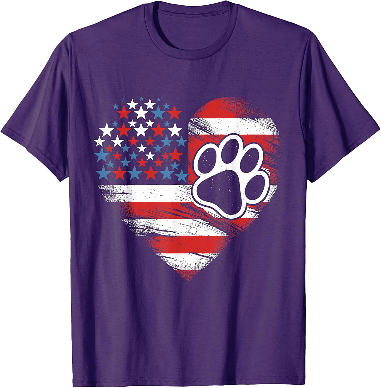 Patriotic Dog Lover T-Shirt | American Flag Heart Paw Print Graphic Tee