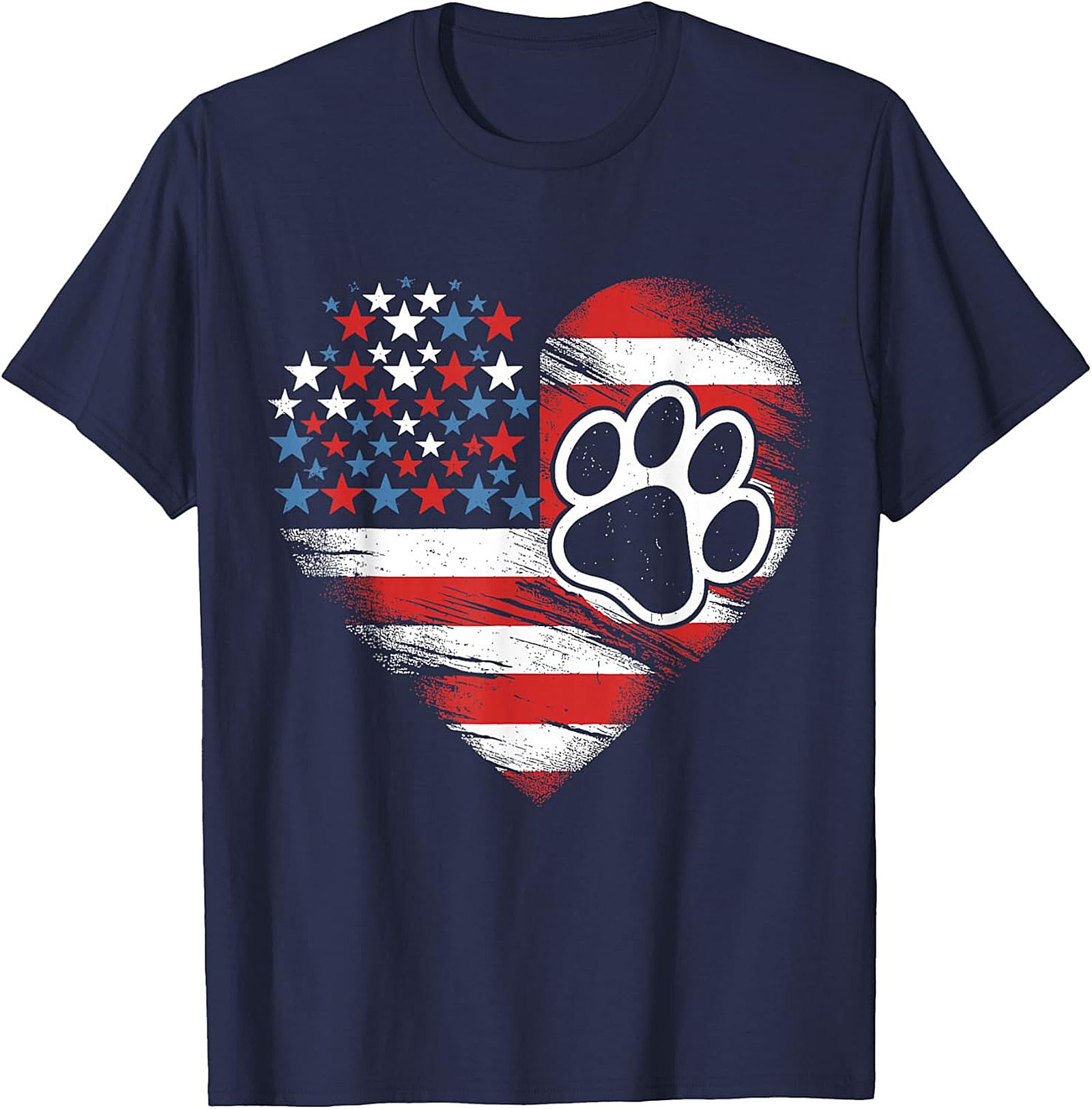 Patriotic Dog Lover T-Shirt | American Flag Heart Paw Print Graphic Tee