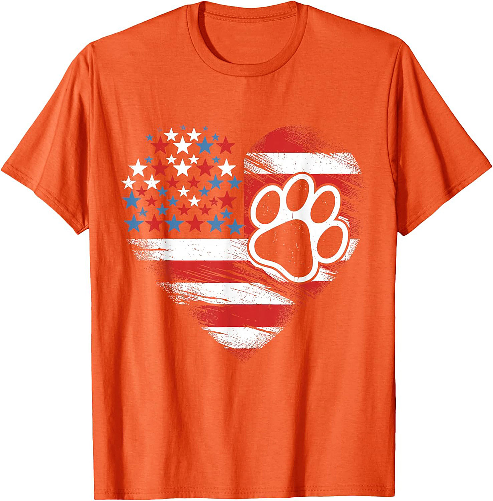Patriotic Dog Lover T-Shirt | American Flag Heart Paw Print Graphic Tee