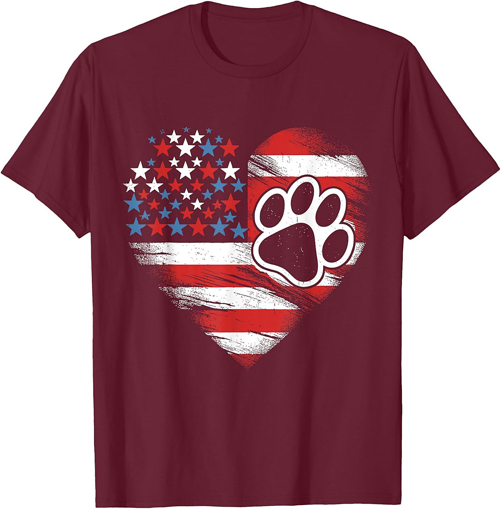 Patriotic Dog Lover T-Shirt | American Flag Heart Paw Print Graphic Tee