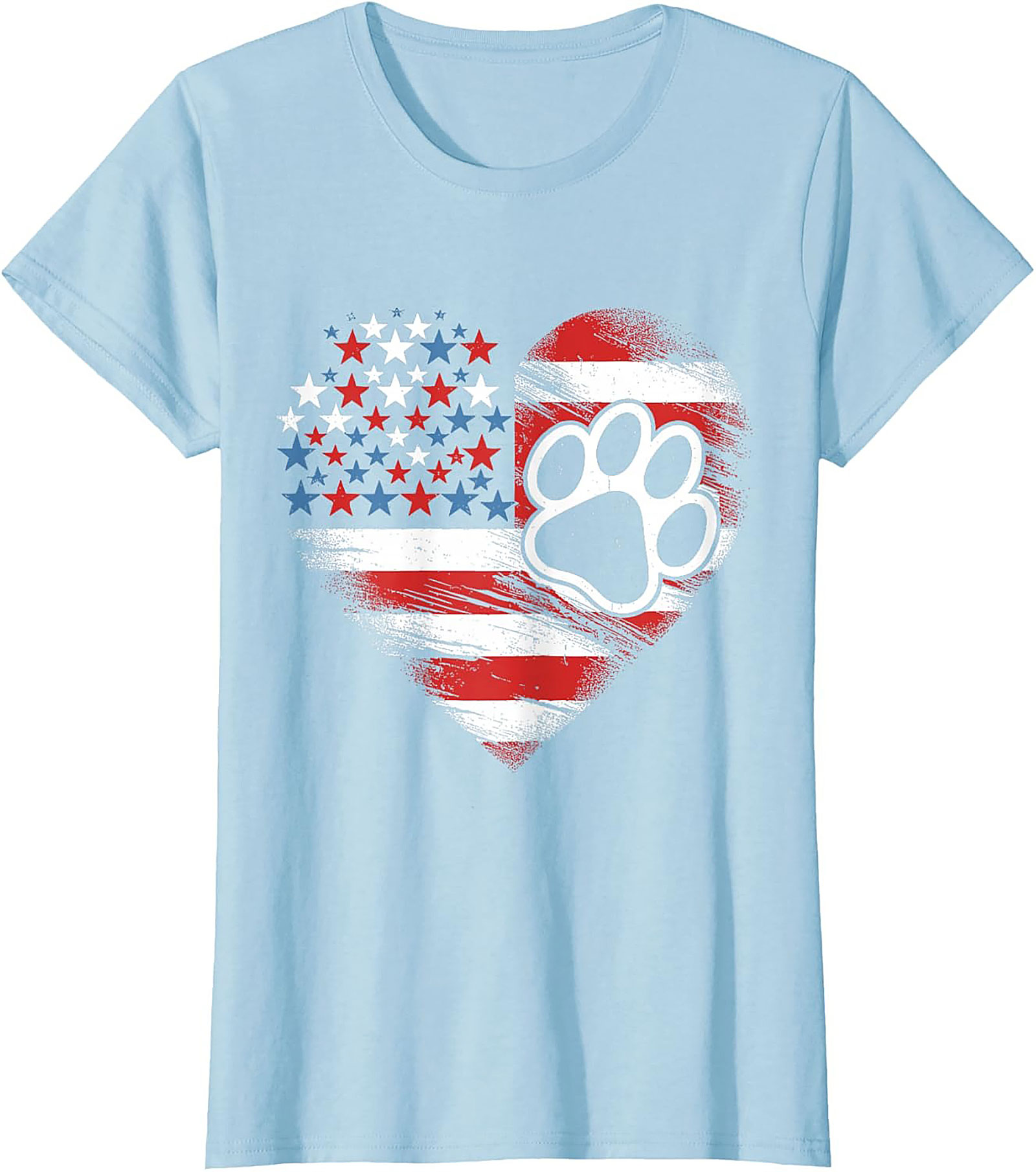 Patriotic Dog Lover T-Shirt | American Flag Heart Paw Print Graphic Tee